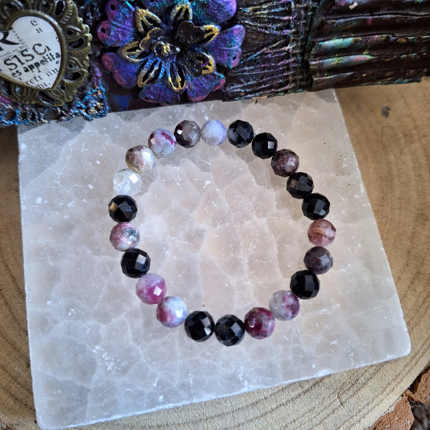 Mixed Tourmaline bracelet crystal healing gift for him or her witchy stacking jewellery