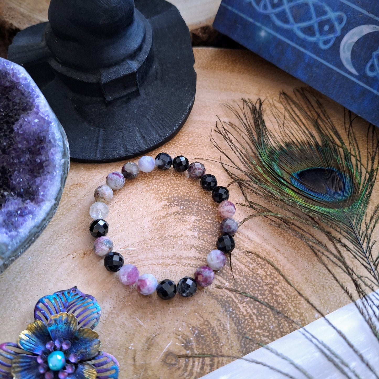 Mixed Tourmaline bracelet crystal healing gift for him or her witchy stacking jewellery