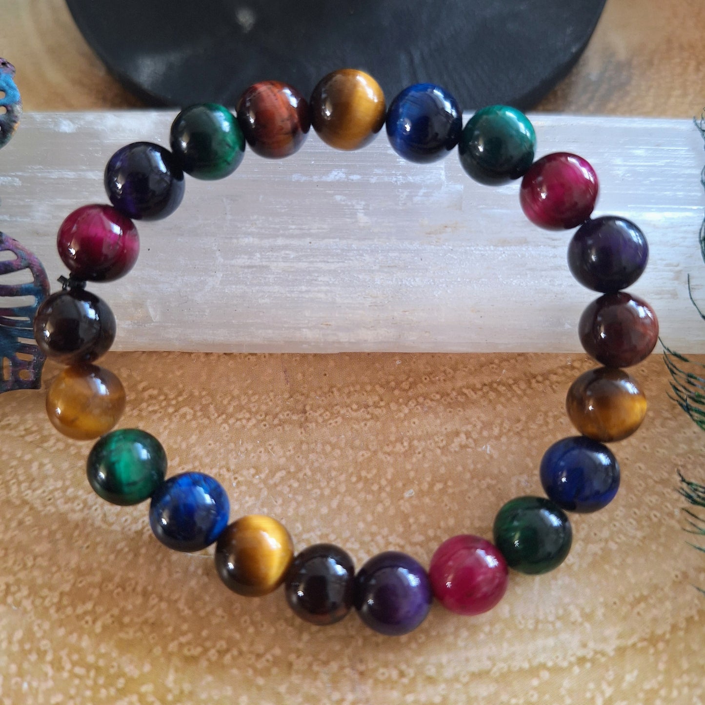 Mixed Tigers eye bracelet crystal healing natural Stone stretchy stacking jewellery gift for him or her