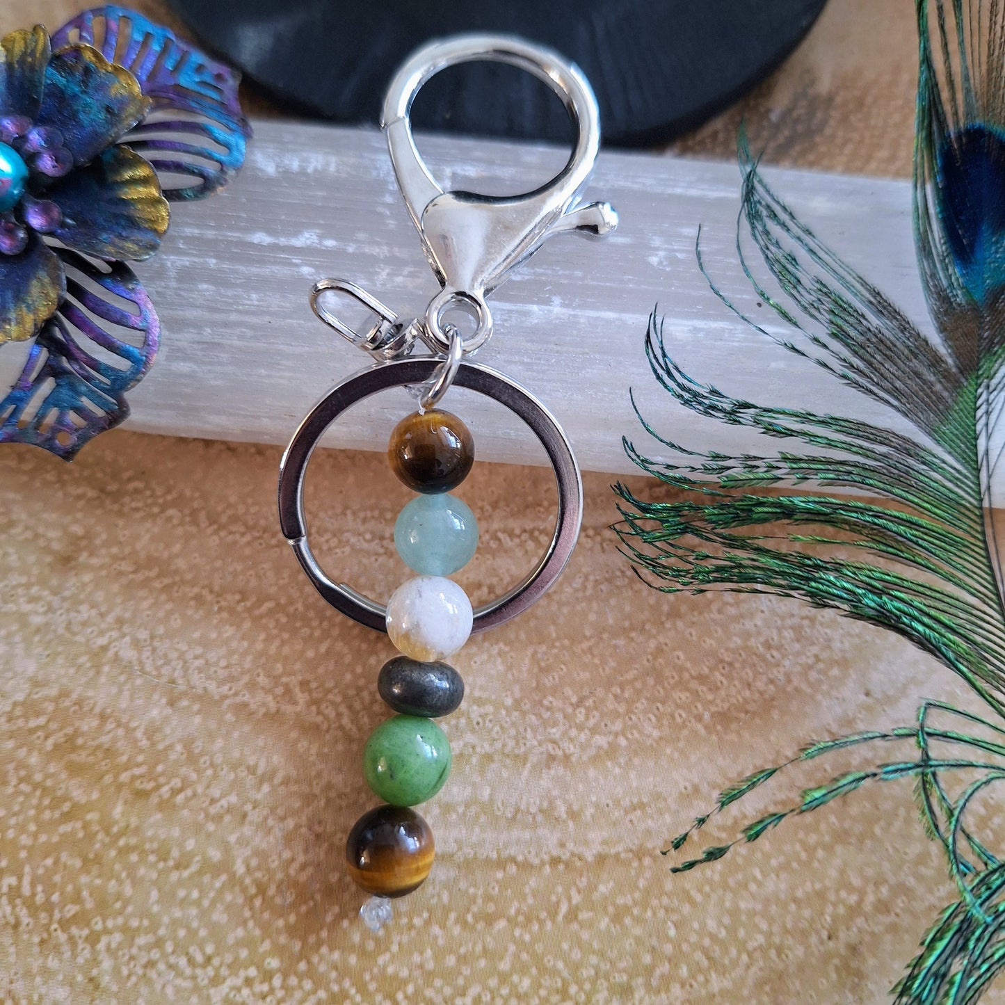 Good luck gift key ring chain bag charm natural stone witchy crystal healing gift for him or her