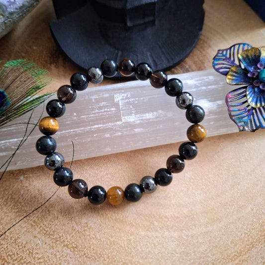 Protection bracelet for men or women Black tourmaline obsidian tigers eye jewellery gift for him or her