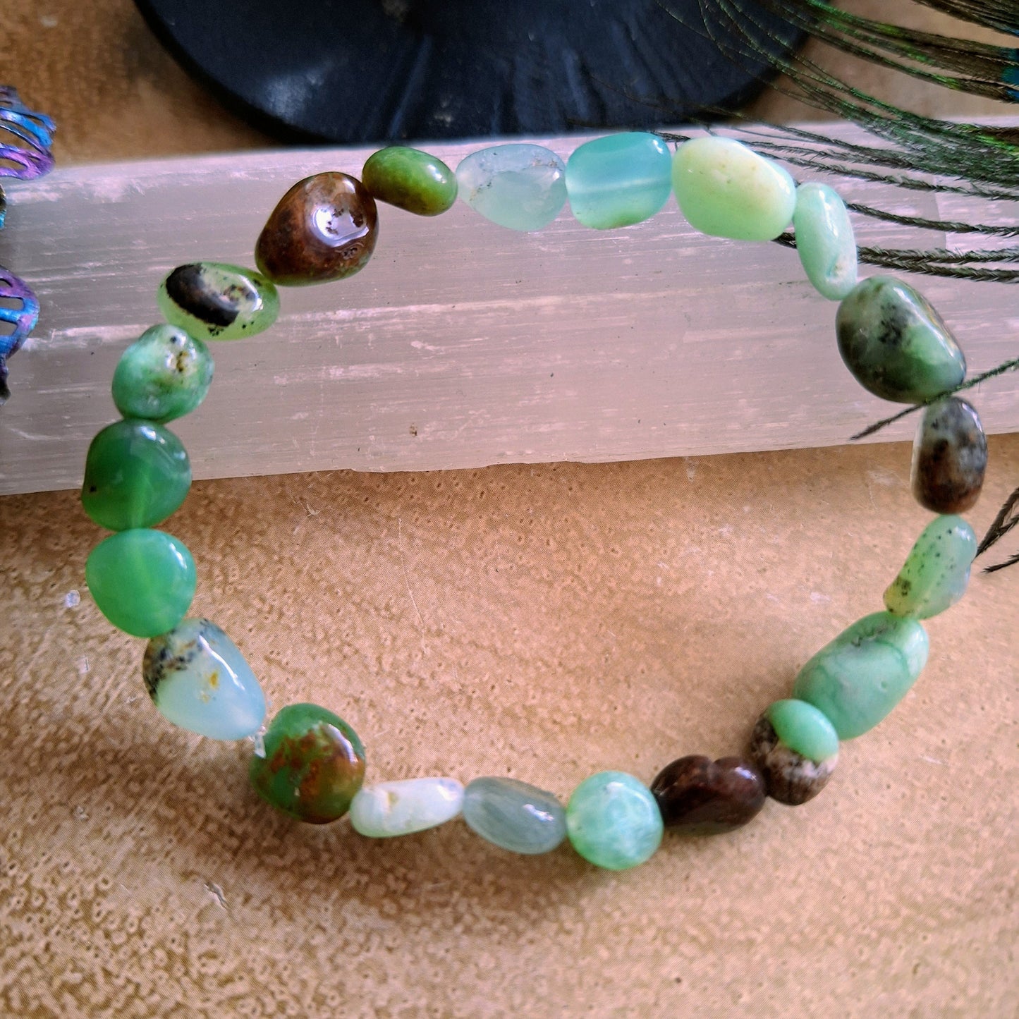 Chrysoprase bracelet nugget Stone Crystal  healing natural stone stretch stacking bracelet