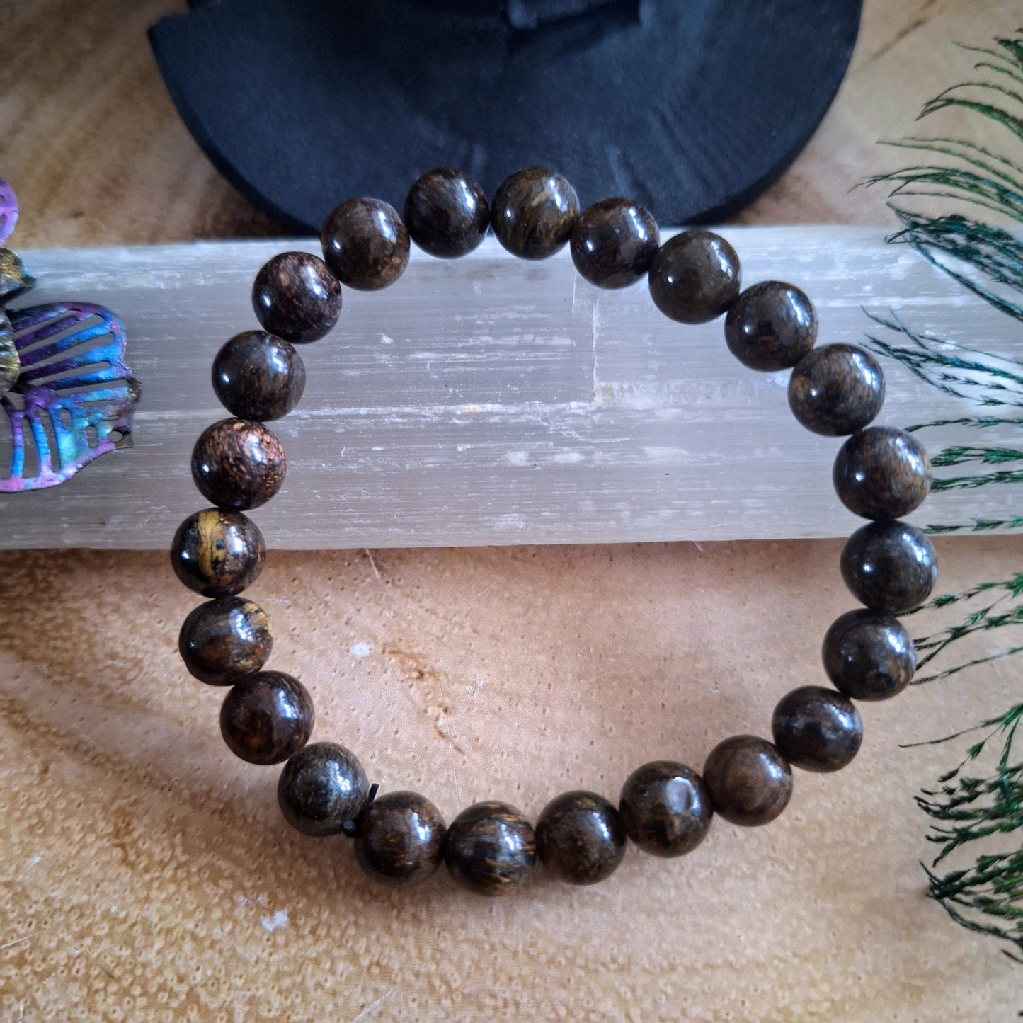 bronzite bracelet crystal healing natural stone jewellery gift for him or her stretchy stacking jewelry for men or women