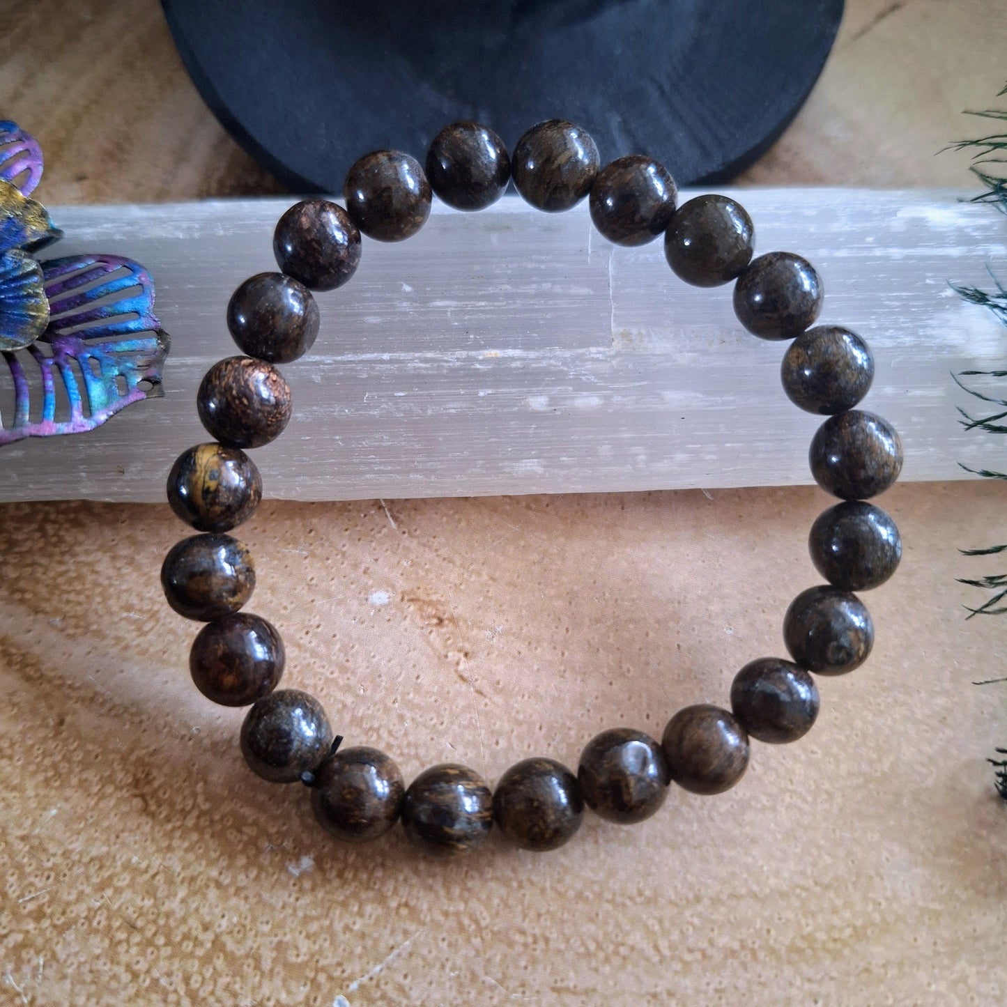 bronzite bracelet crystal healing natural stone jewellery gift for him or her stretchy stacking jewelry for men or women