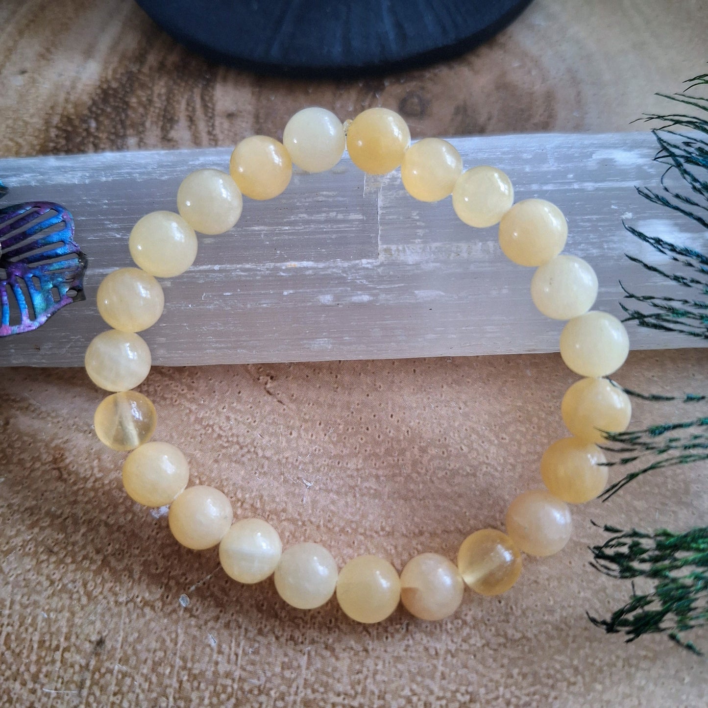 yellow calcite bracelet crystal healing natural stone gemstone jewelry stretch stacking jewellery