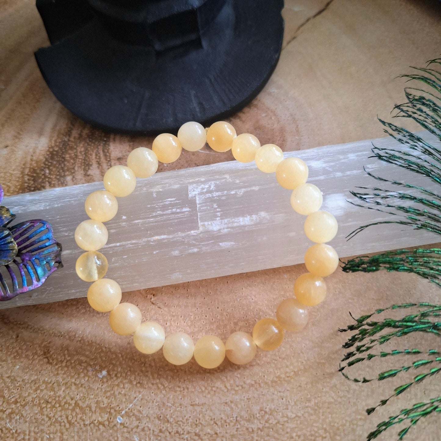 yellow calcite bracelet crystal healing natural stone gemstone jewelry stretch stacking jewellery