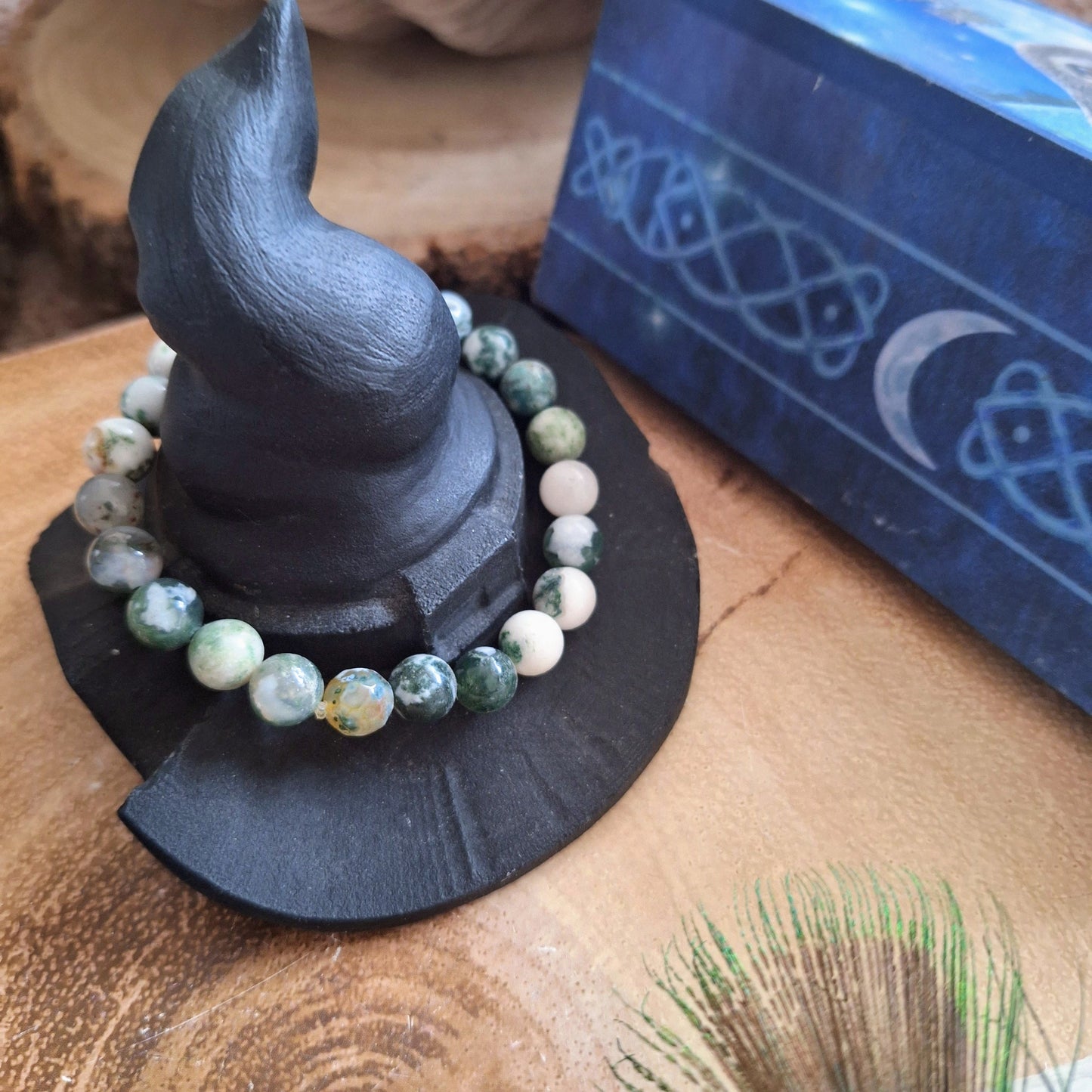 Tree agate bracelet crystal healing jewellery natural stone stretchy stacking gift for men or women heart chakra