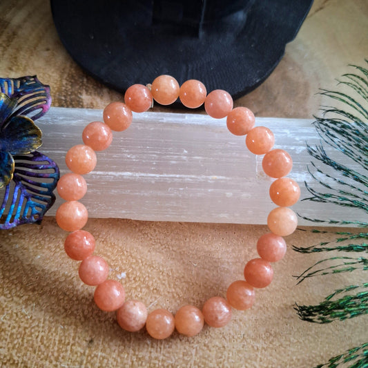 Peach calcite bracelet crystal healing natural stone gemstone jewelry stretch stacking jewellery