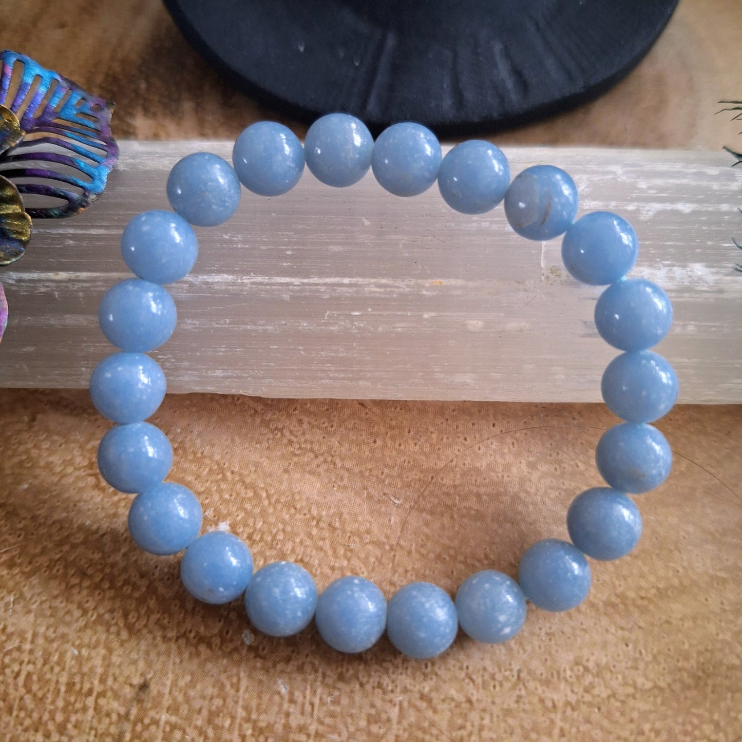 Angelite bracelet Crystal healing natural Stone stretch stacking jewellery for women or men throat chakra jewelry