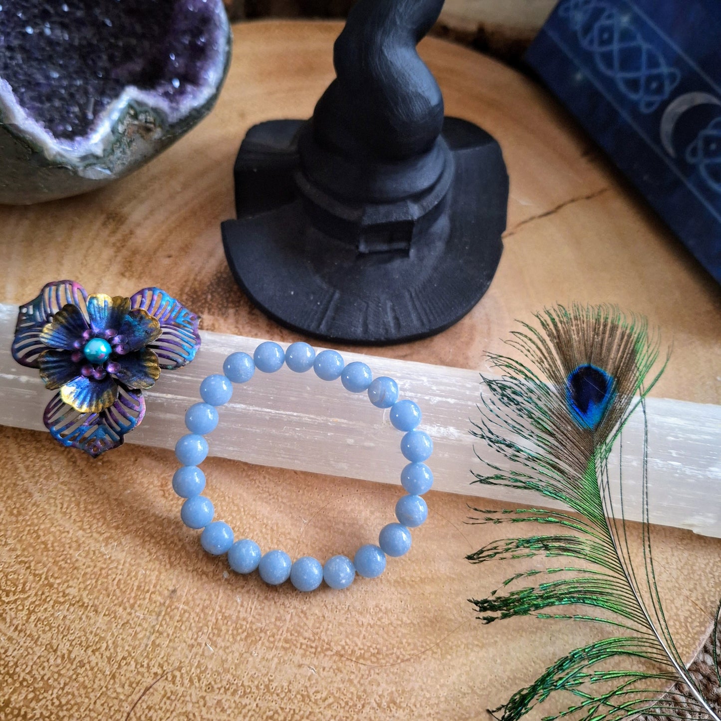 Angelite bracelet Crystal healing natural Stone stretch stacking jewellery for women or men throat chakra jewelry