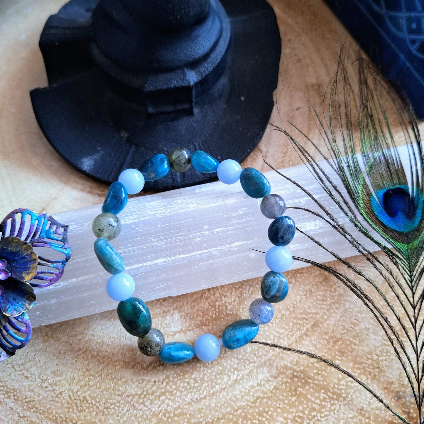 Spiritual awakening bracelet crystal healing natural stone apatite labradorite angelite gift for him or her