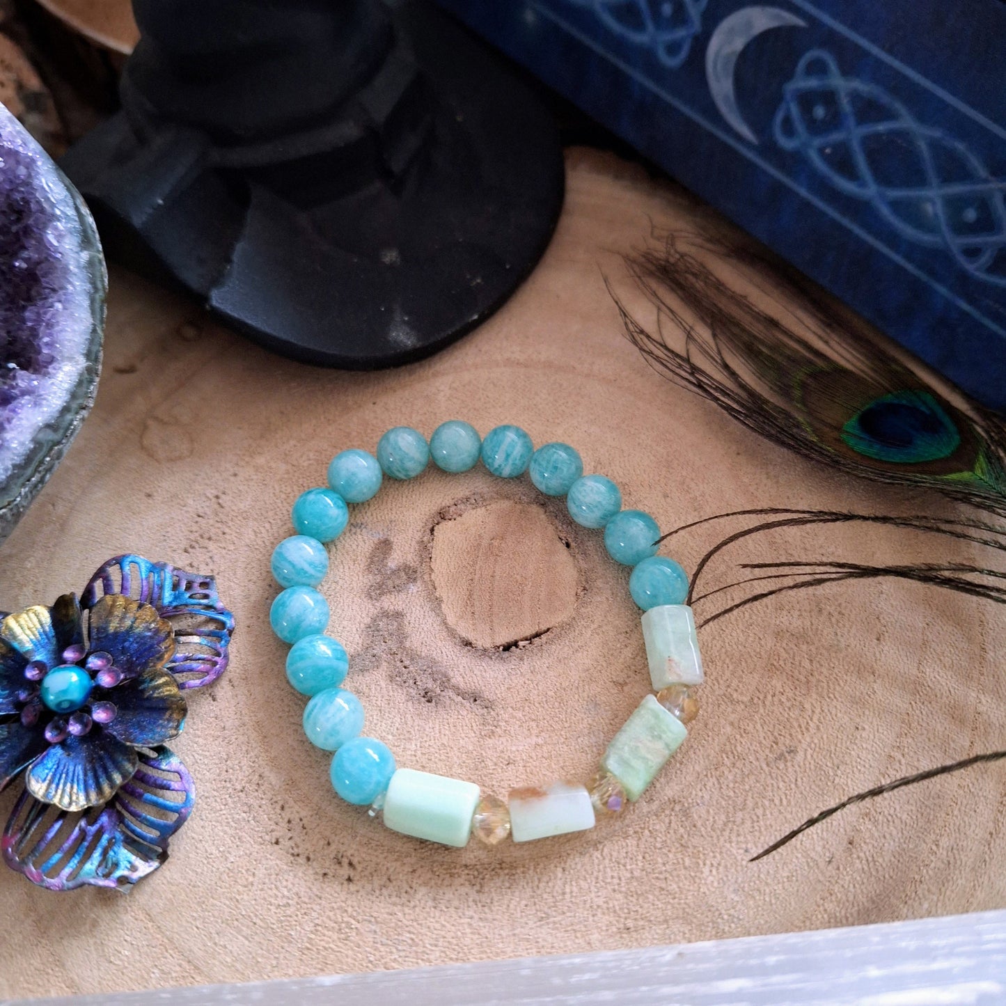 Amazonite and chrysoprase bracelet crystal healing gift for him or her heart chakra jewellery for women