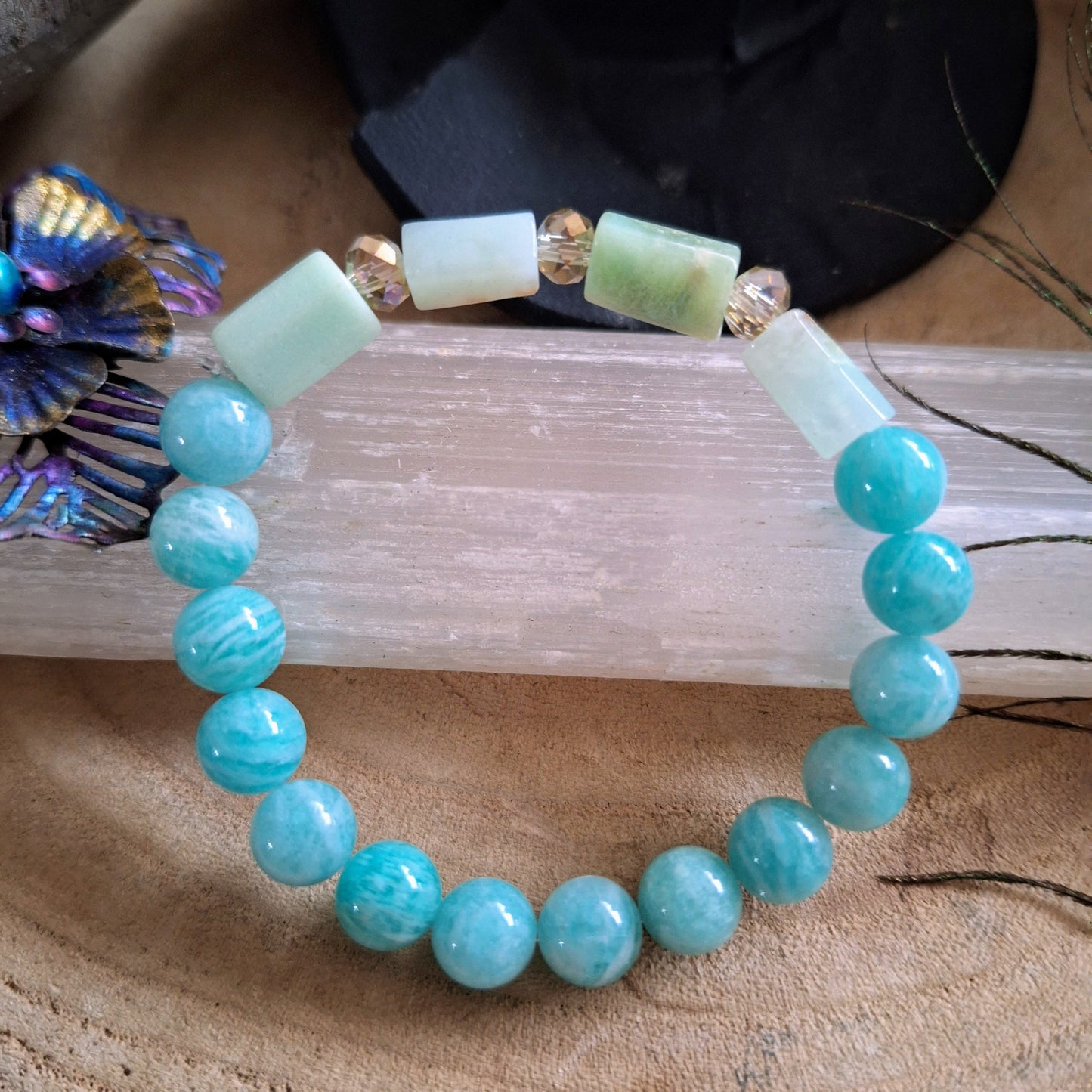 Amazonite and chrysoprase bracelet crystal healing gift for him or her heart chakra jewellery for women