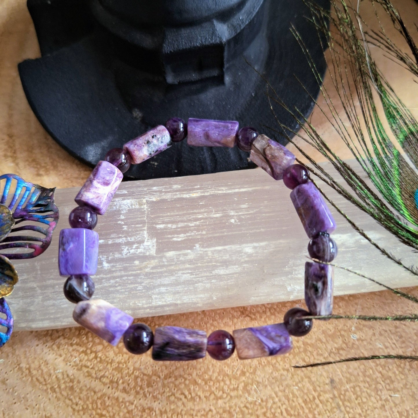 Charoite and Amethyst bracelet crystal healing natural stone gemstone jewellery handmade gift for him or her