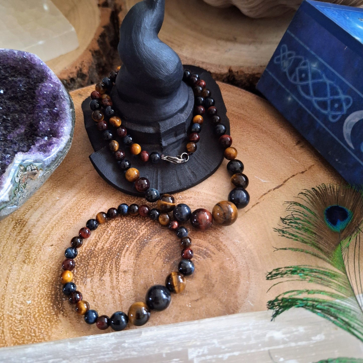 Mixed Tigers eye beaded necklace and bracelet set