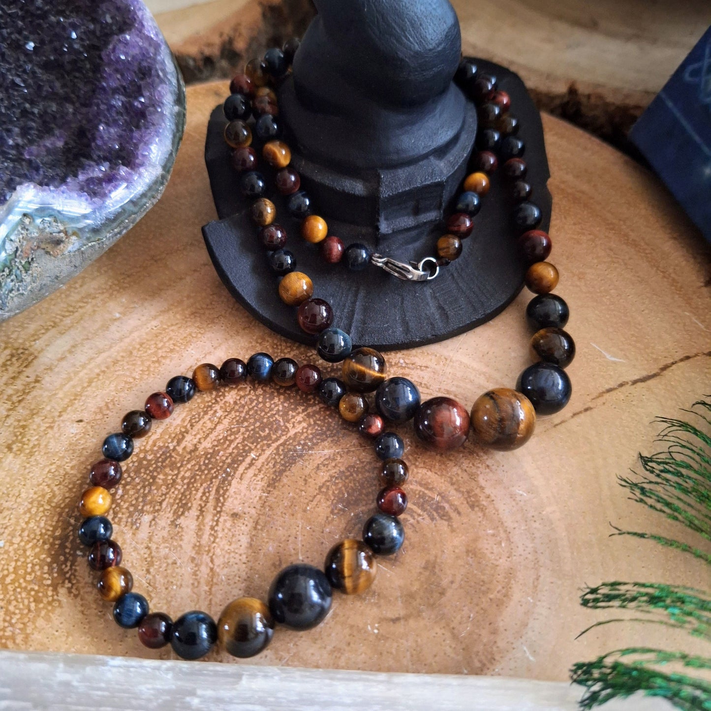 Mixed Tigers eye beaded necklace and bracelet set