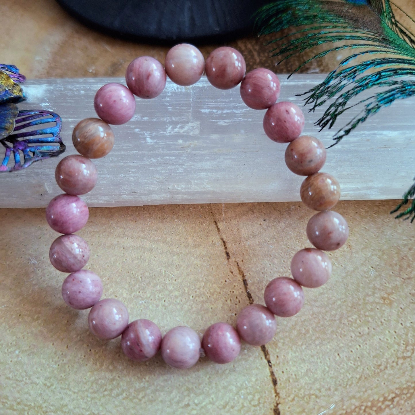 rhodochrosite bracelet crystal healing natural stone heart chakra stretchy stacking bracelet gift for her