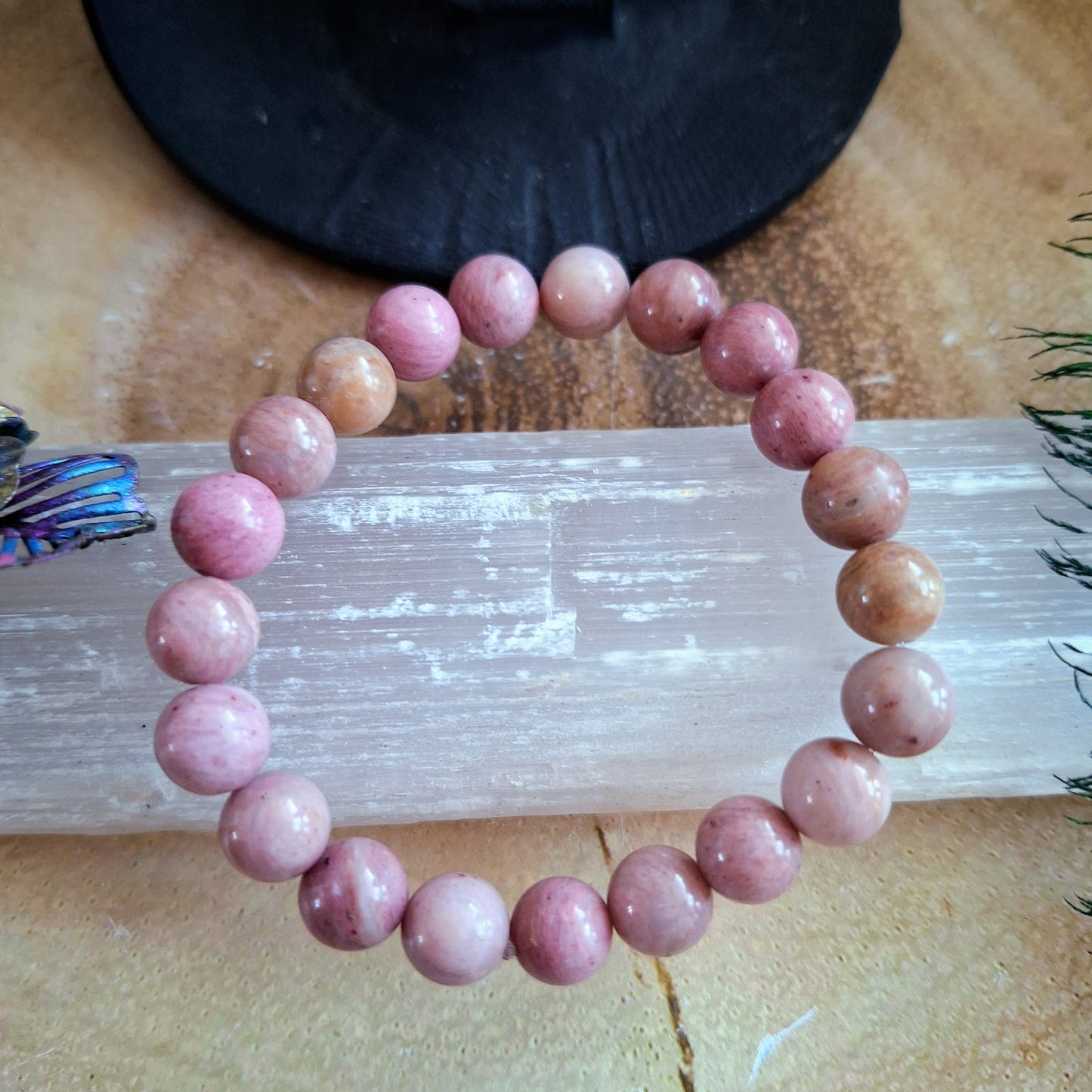 rhodochrosite bracelet crystal healing natural stone heart chakra stretchy stacking bracelet gift for her