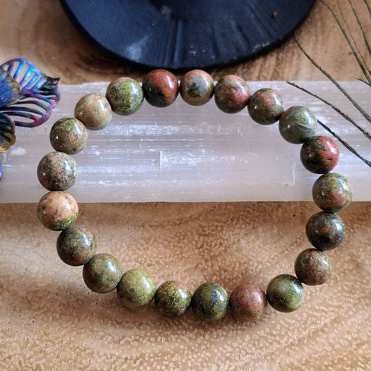 Unakite bracelet crystal healing natural Stone stretchy stacking bracelet