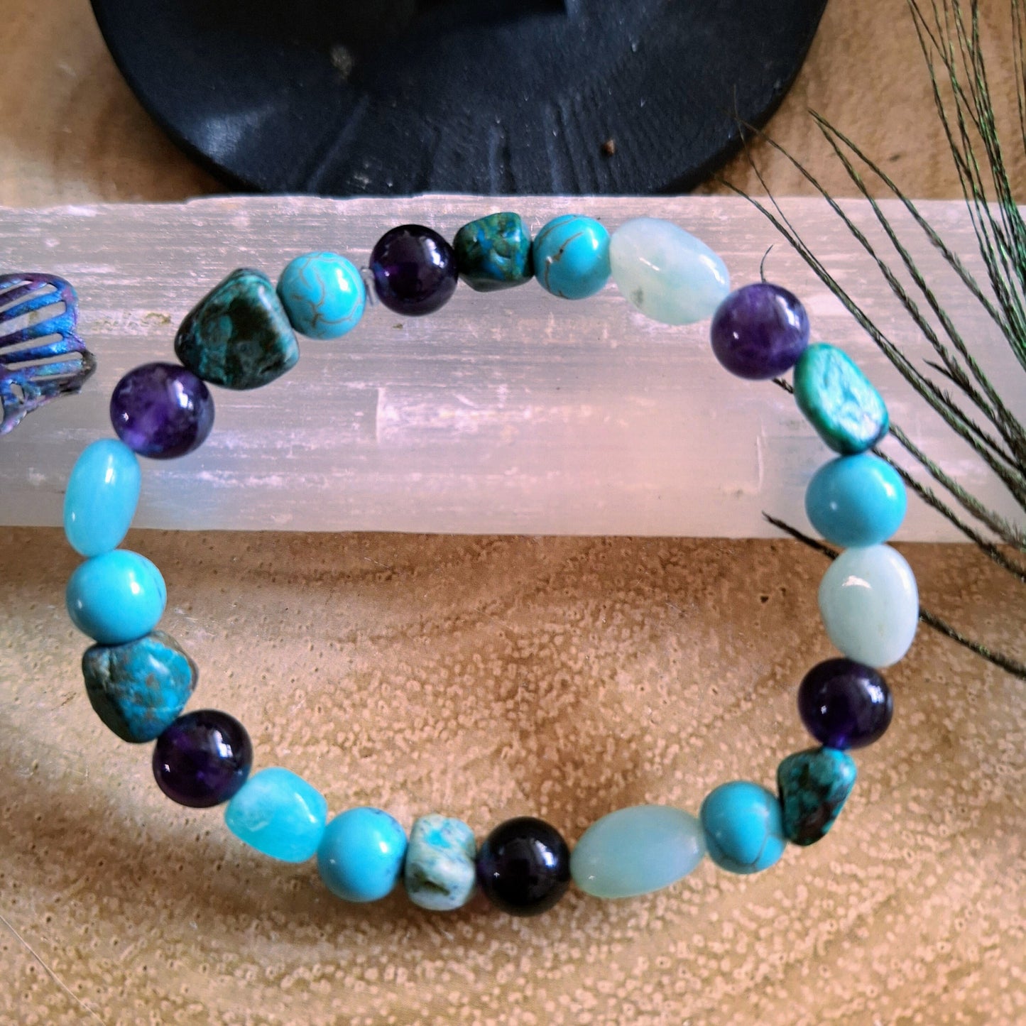 Calming bracelet crystal healing natural stone stretchy stacking jewellery gift for him or her jewelry for men or women