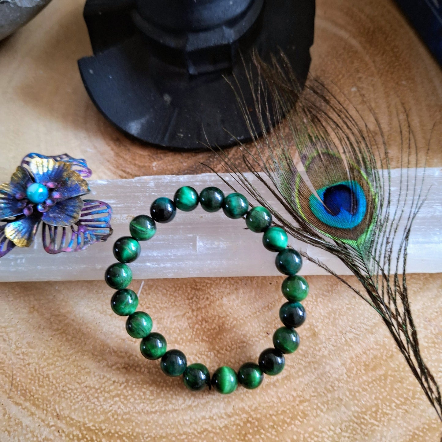 Green Tigers eye bracelet for him crystal healing jewellery gift for women