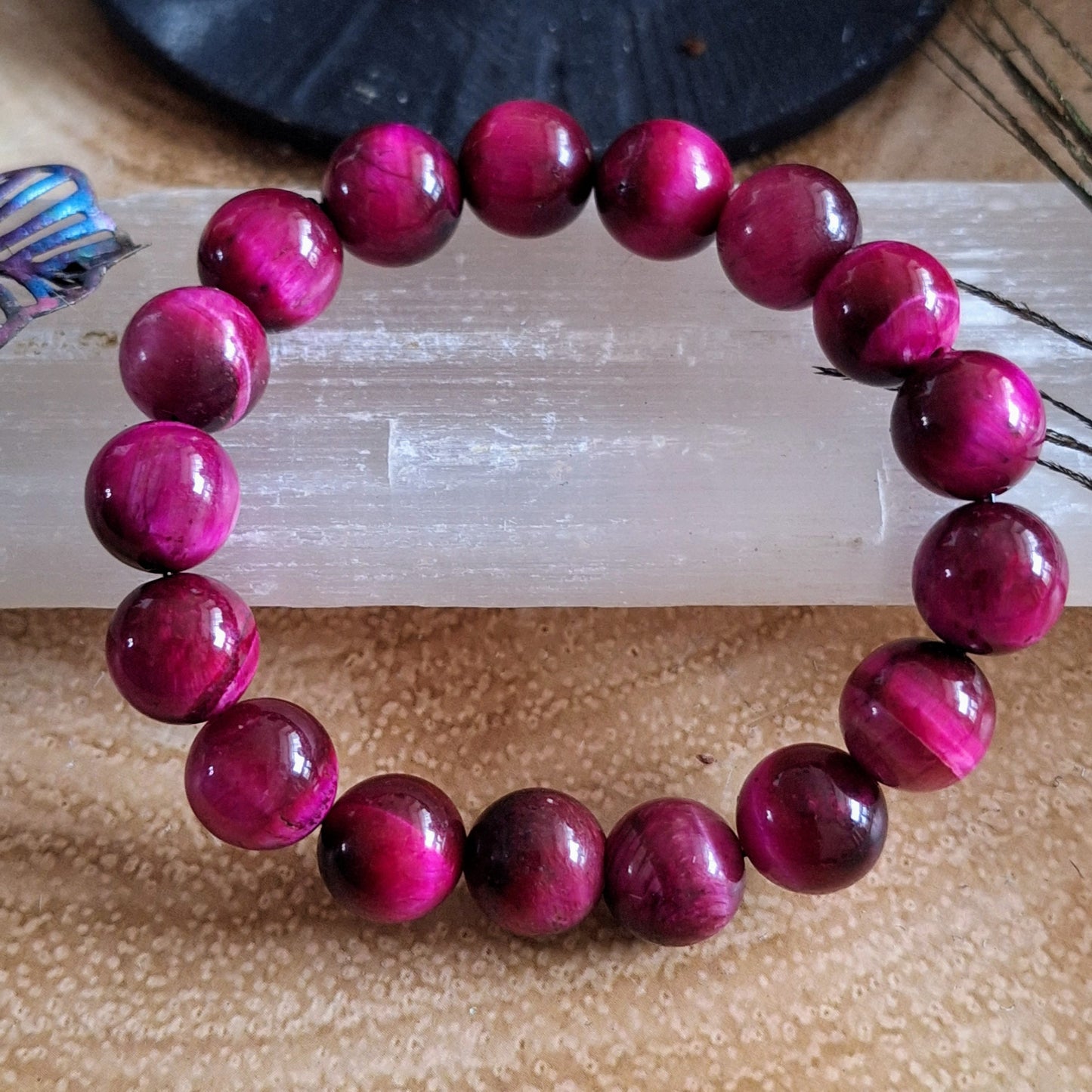 Pink Tigers eye bracelet for women stretchy stacking natural stone crystal healing jewellery gift for him or her