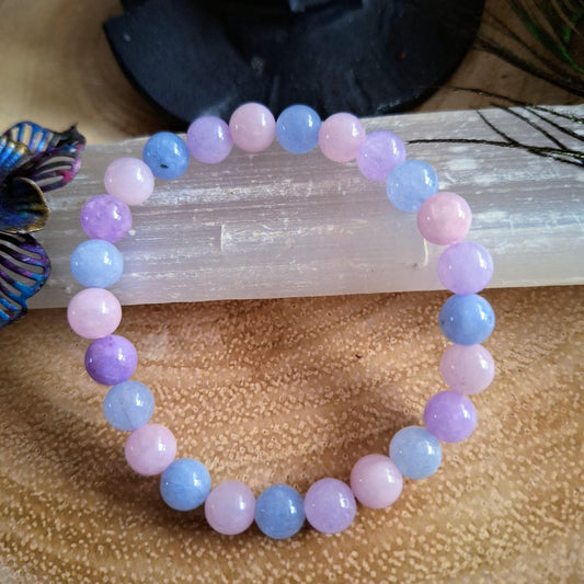 Rose Quartz aquamarine and lavender amethyst Bracelet crystal healing natural stone heart stretch stacking women's jewellery