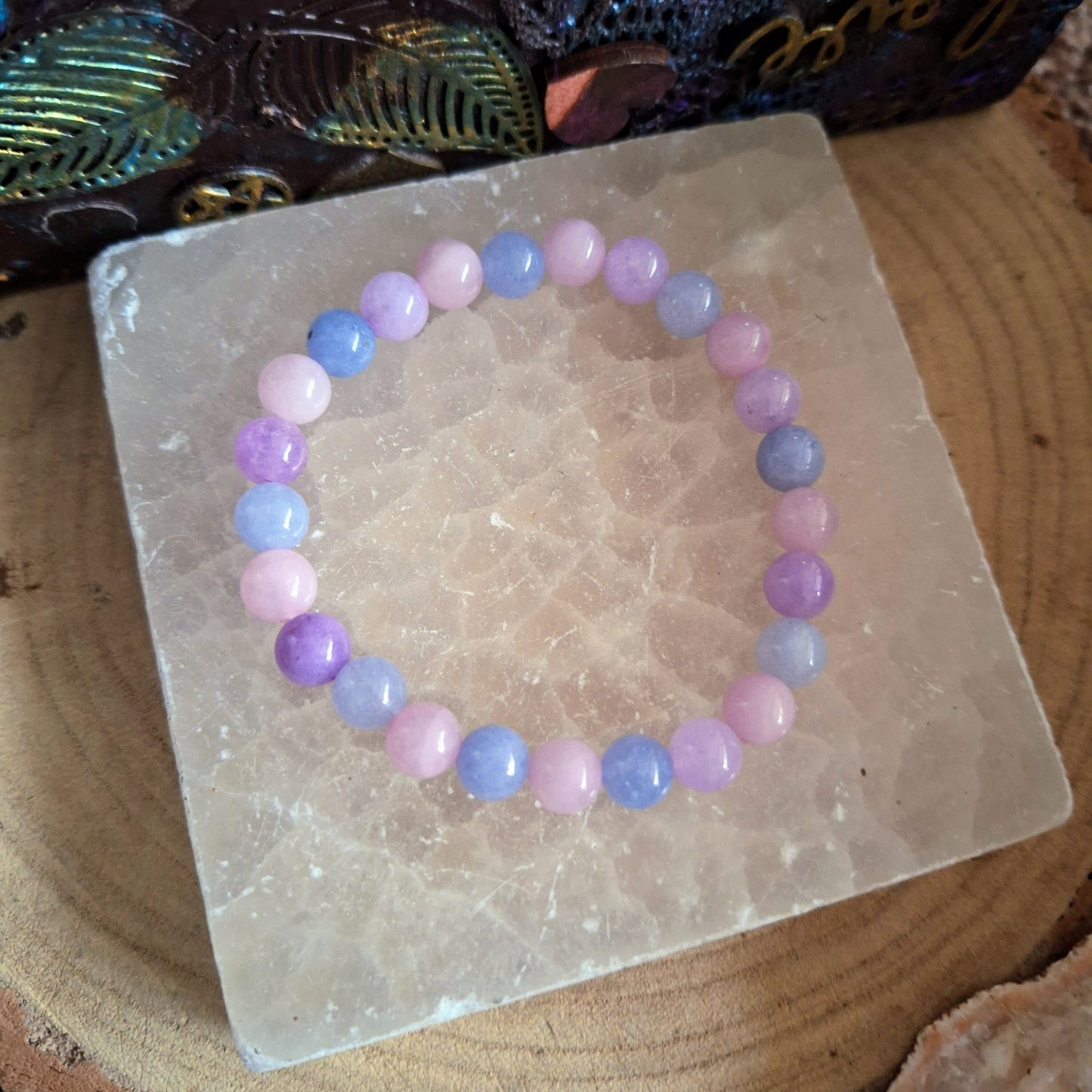 Rose Quartz aquamarine and lavender amethyst Bracelet crystal healing natural stone heart stretch stacking women's jewellery