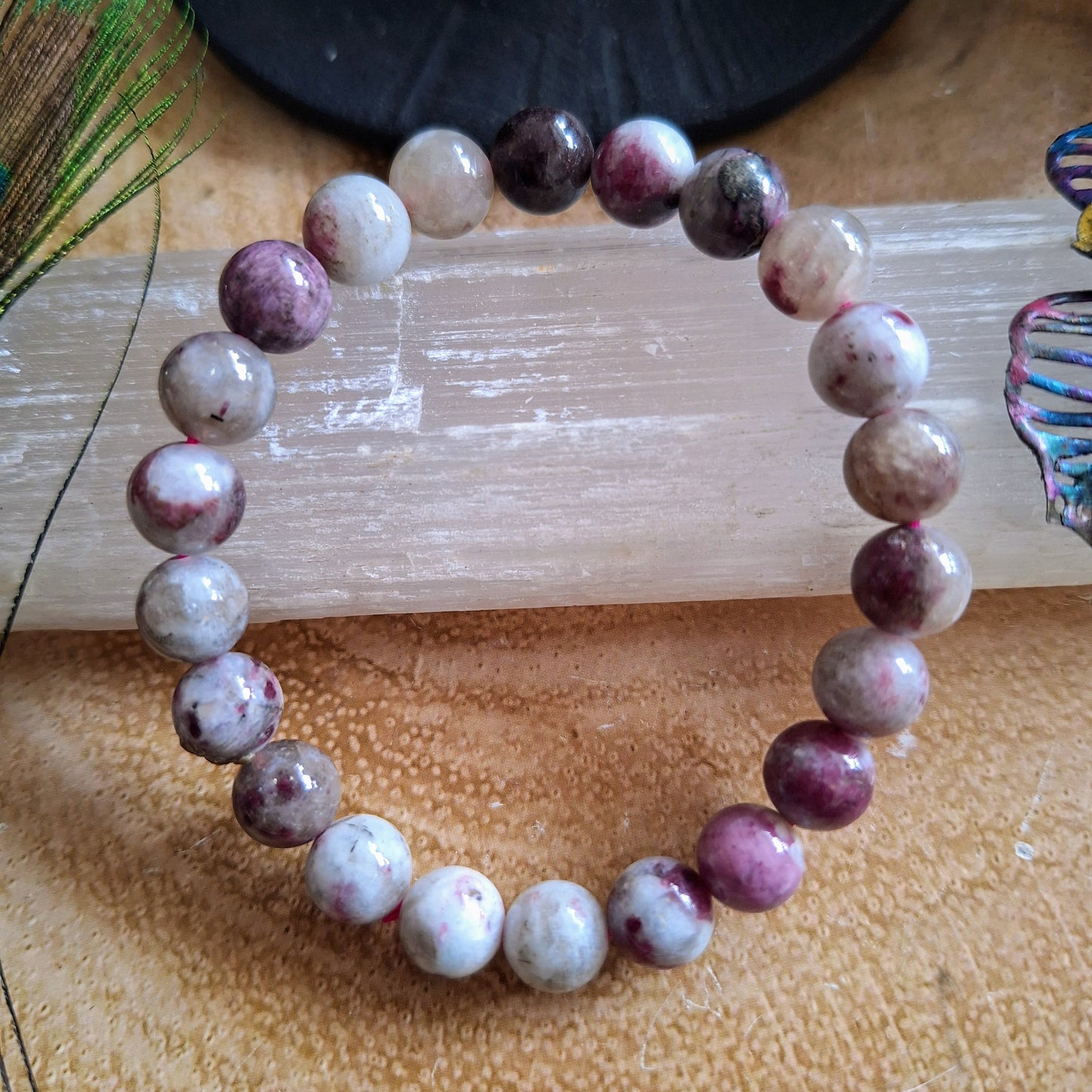 Pink Tourmaline rubellite bracelet Crystal healing natural stone stretch stacking bracelet gift for him or her heart chakra