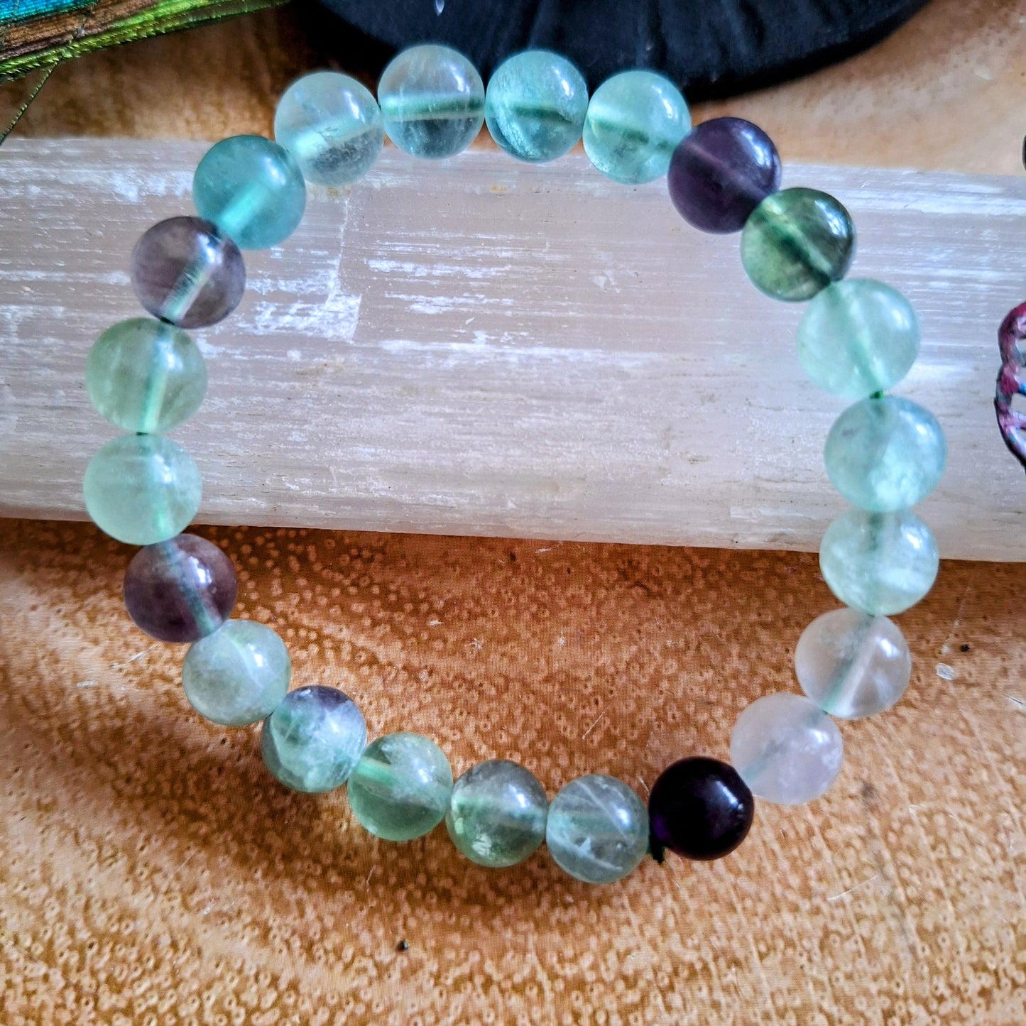 Rainbow fluorite bracelet crystal healing gift for him or her witchy jewellery for men or women