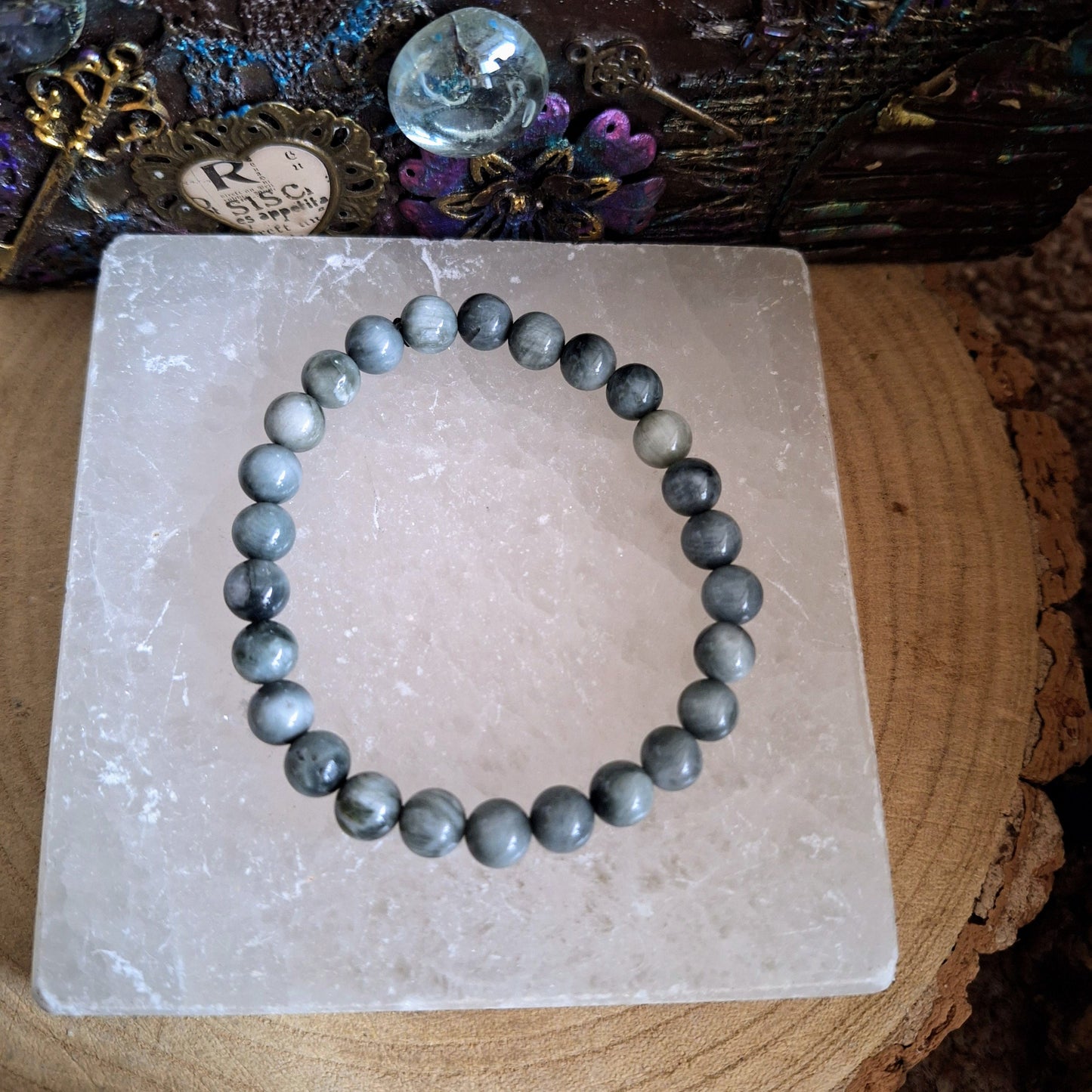 Hawks eye bracelet crystal healing gift for him or her witchy jewellery for men or women 8mm beads