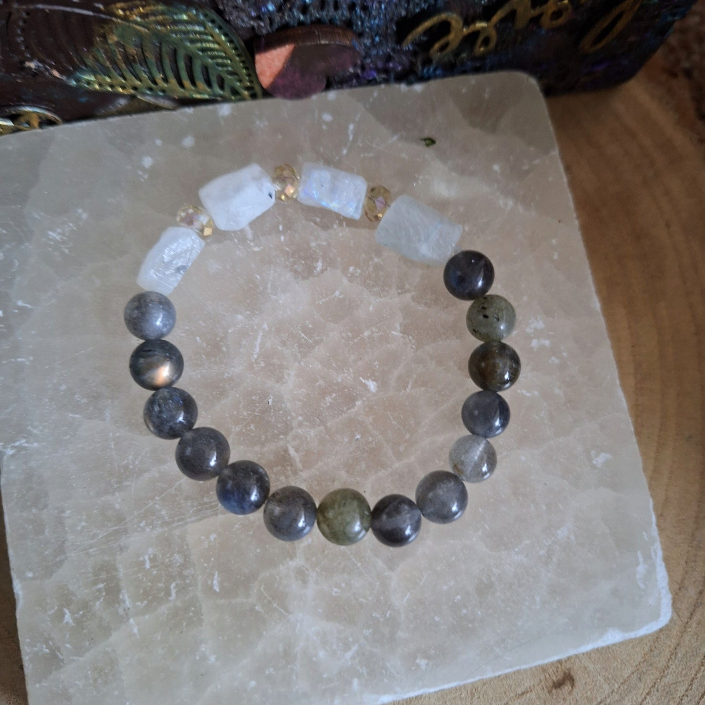 Raw moonstone and labradorite bracelet crystal healing gift for women jewellery for her