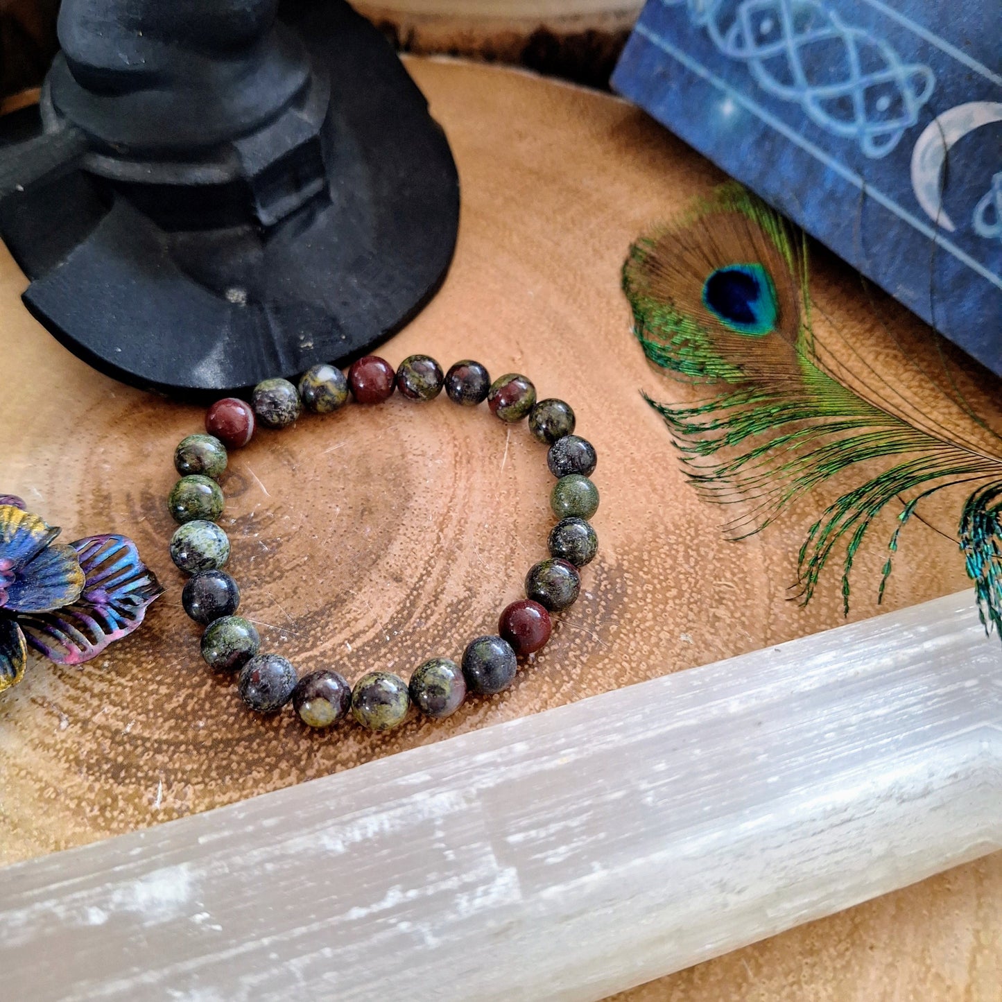 Dragons Blood Jasper bracelet Crystal healing natural stone stretchy witchy stacking jewellery gift for him or her