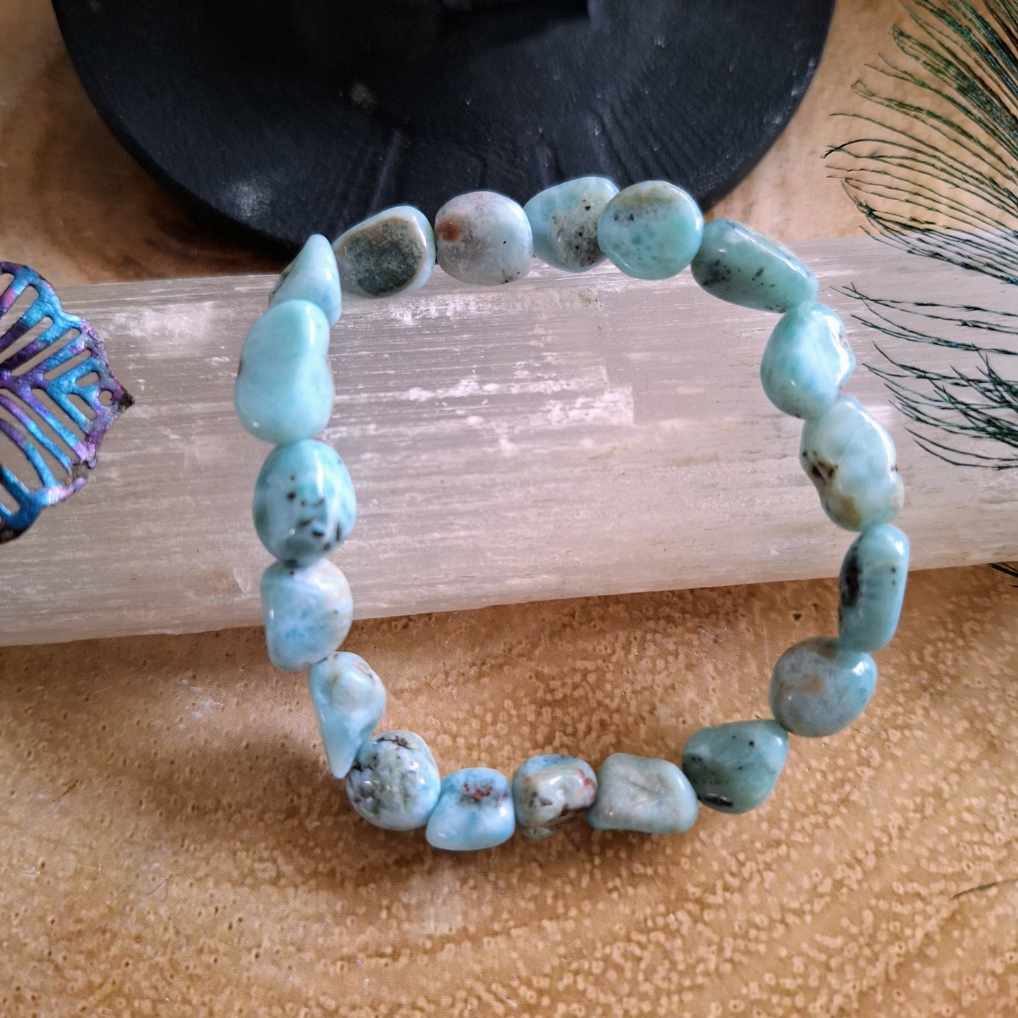 Larimar nugget bracelet throat chakra gift for him or her