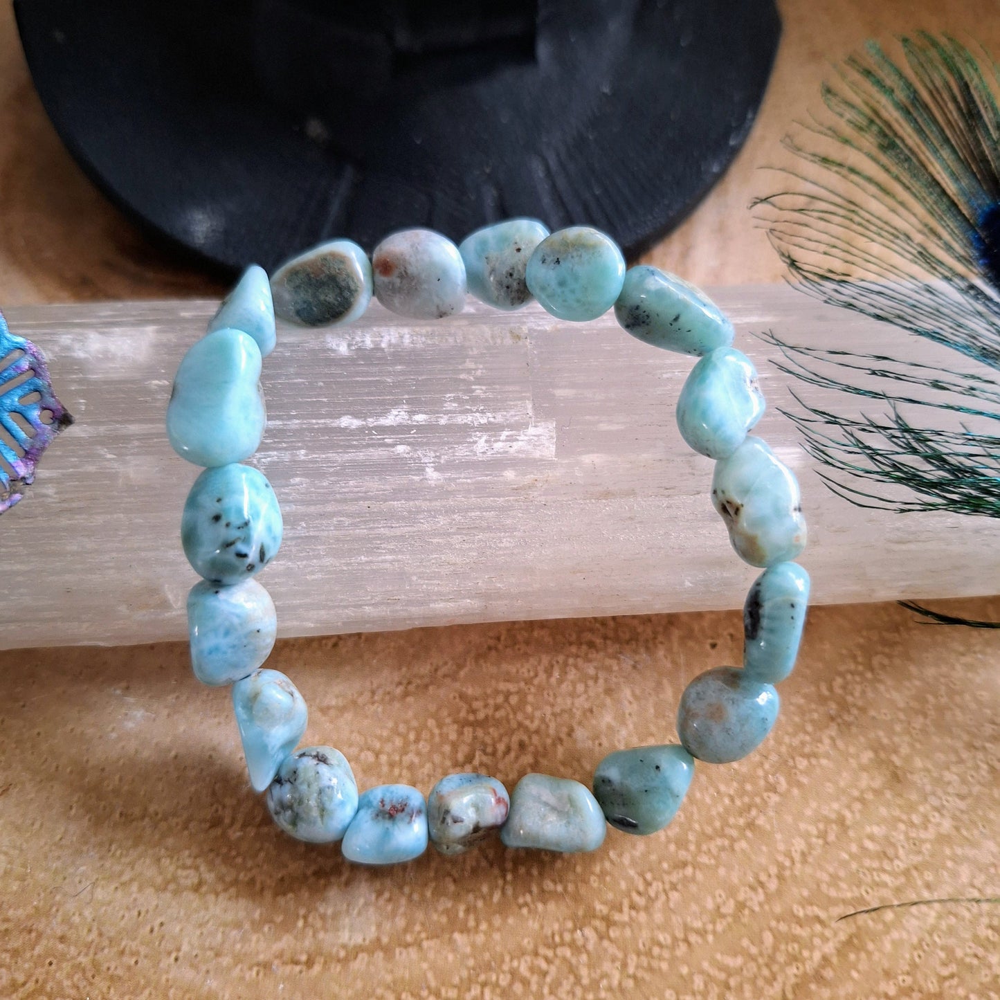 Larimar nugget bracelet throat chakra gift for him or her