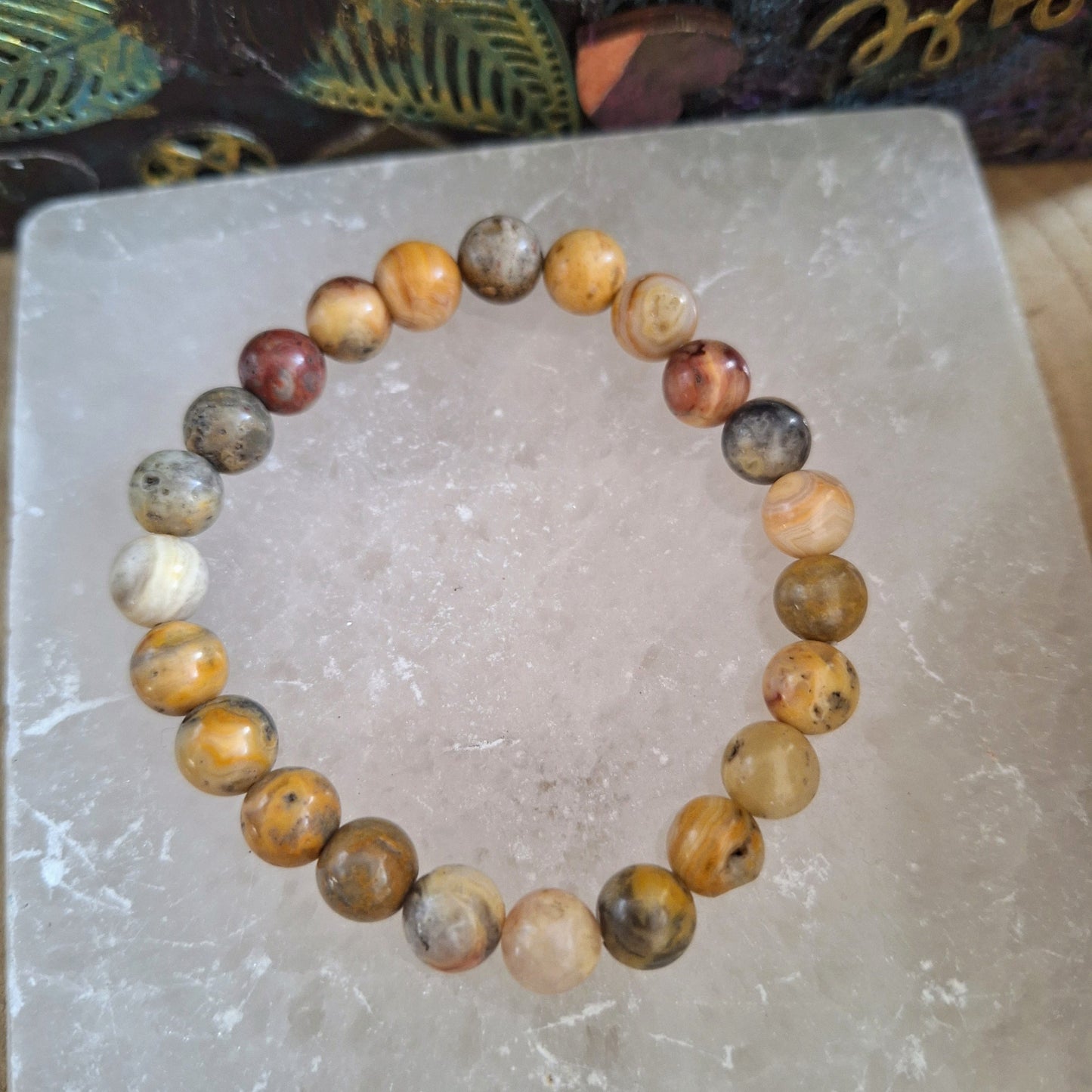 Crazy lace agate bracelet gift for him or her crystal healing natural stone stretchy stacking jewellery