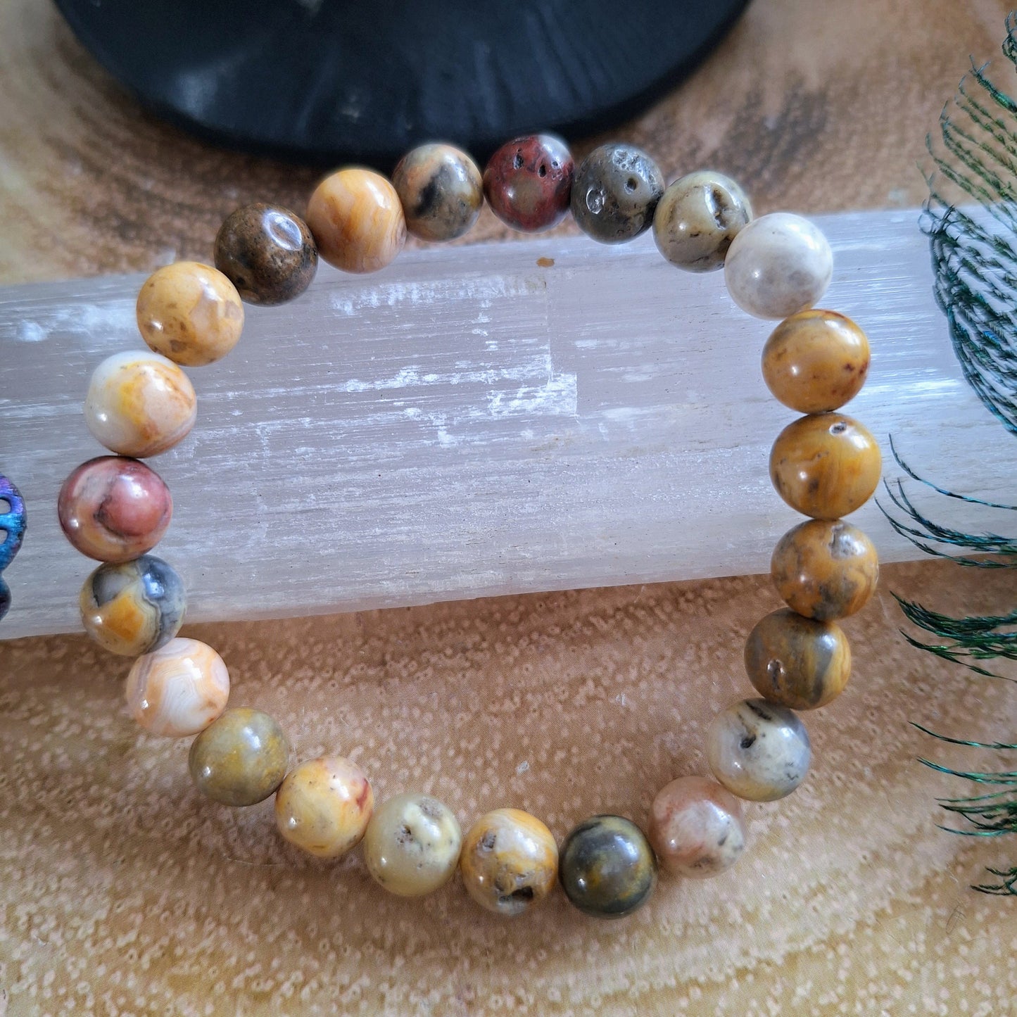 Crazy lace agate bracelet gift for him or her crystal healing natural stone stretchy stacking jewellery