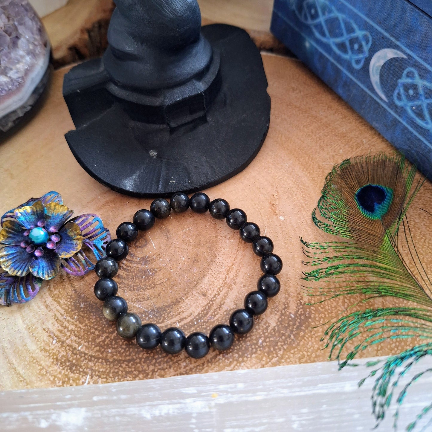 Black Obsidian Bracelet crystal healing protection gift for him or her