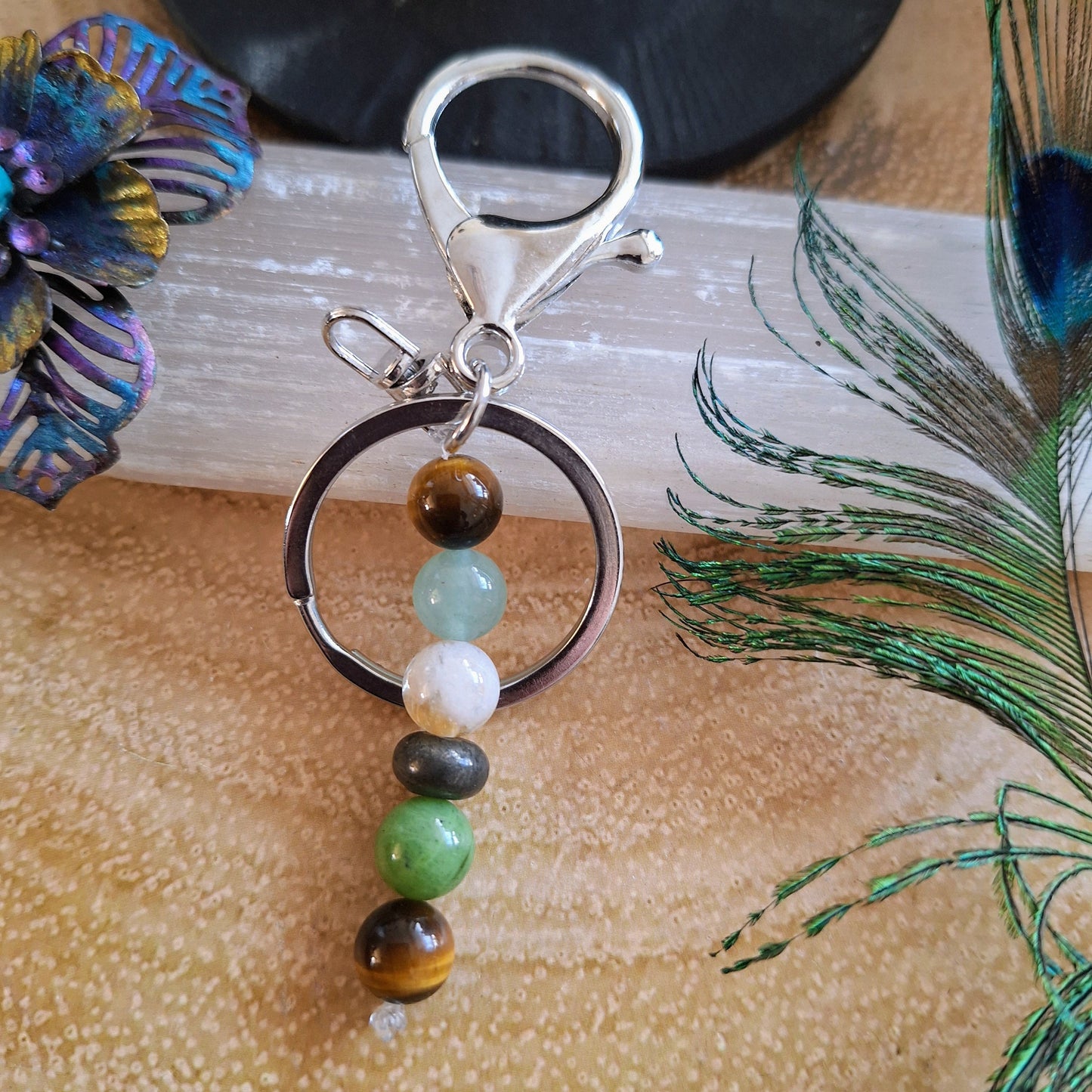 Good luck gift key ring chain bag charm natural stone witchy crystal healing gift for him or her