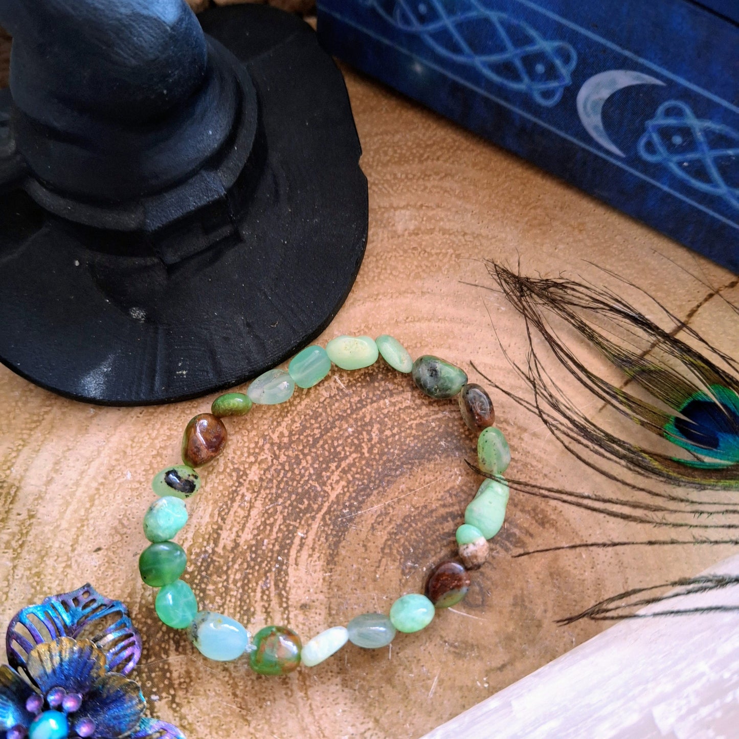 Chrysoprase bracelet nugget Stone Crystal  healing natural stone stretch stacking bracelet