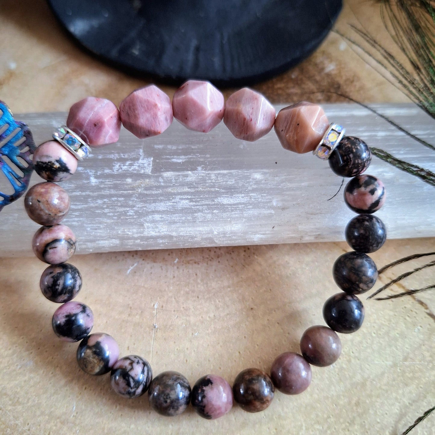 Rhodonite and rhodochrosite bracelet Crystal healing natural stone gift for her