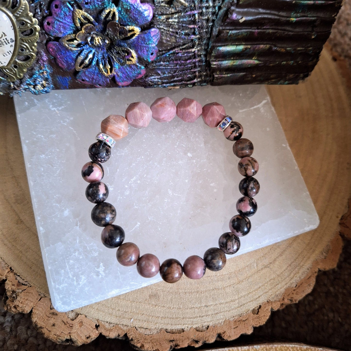 Rhodonite and rhodochrosite bracelet Crystal healing natural stone gift for her