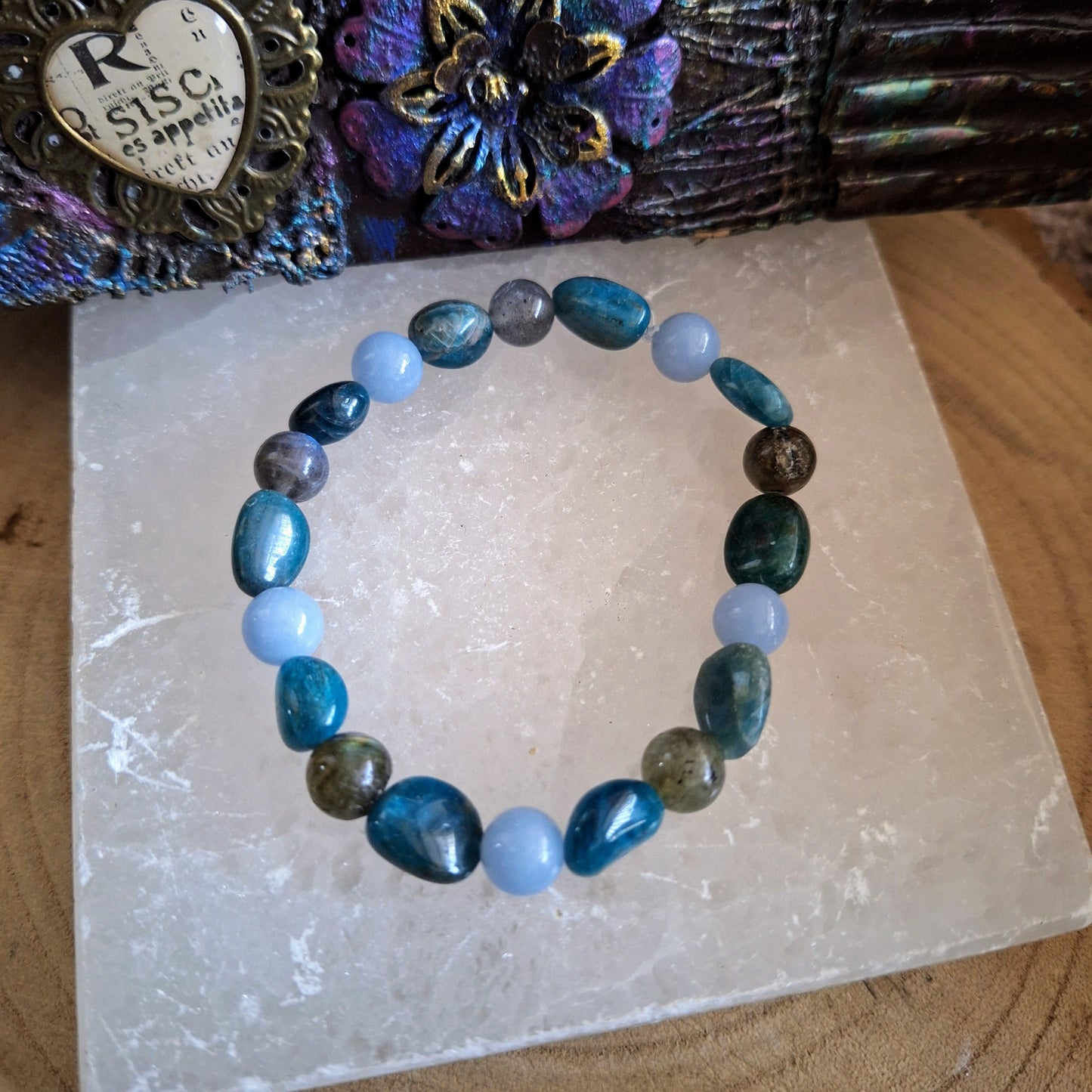 Spiritual awakening bracelet crystal healing natural stone apatite labradorite angelite gift for him or her