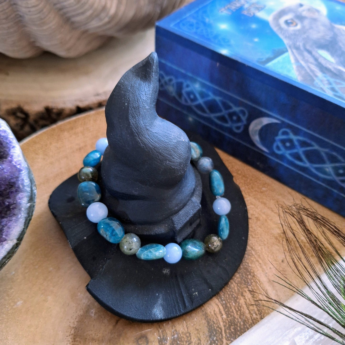 Spiritual awakening bracelet crystal healing natural stone apatite labradorite angelite gift for him or her