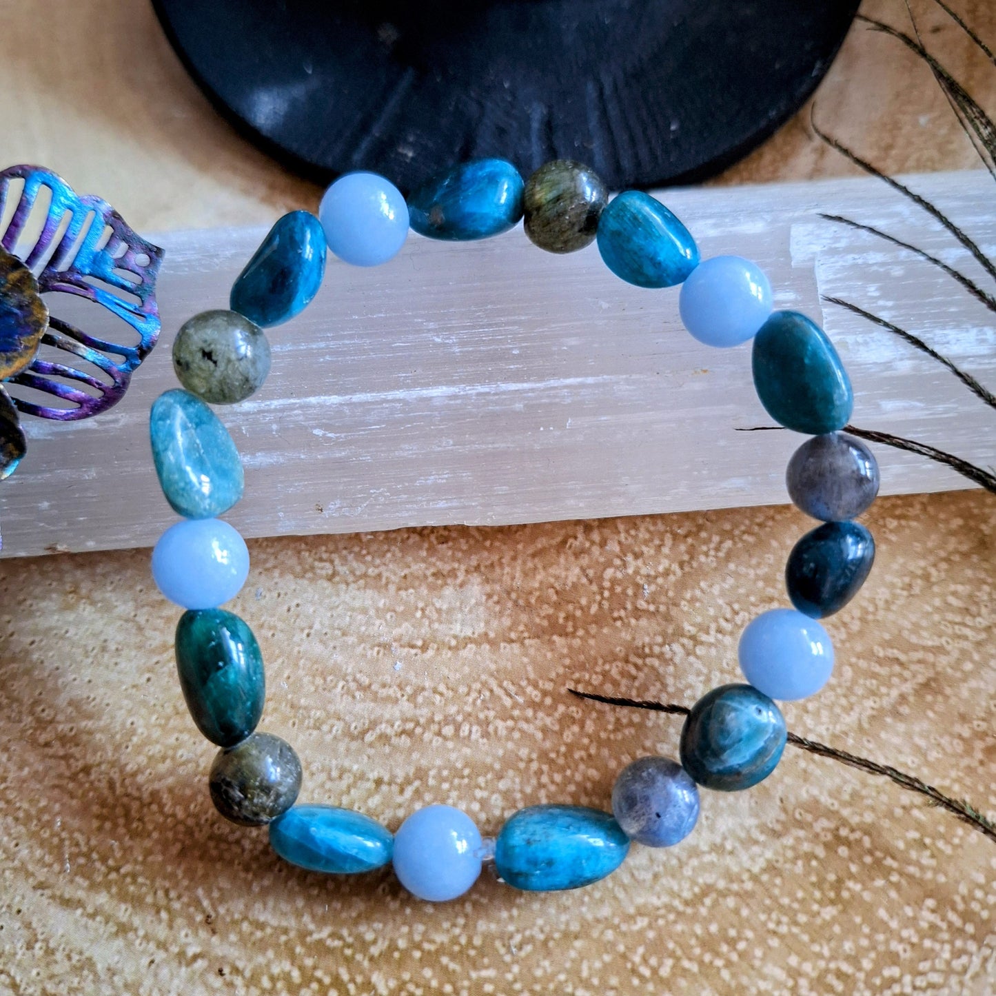 Spiritual awakening bracelet crystal healing natural stone apatite labradorite angelite gift for him or her