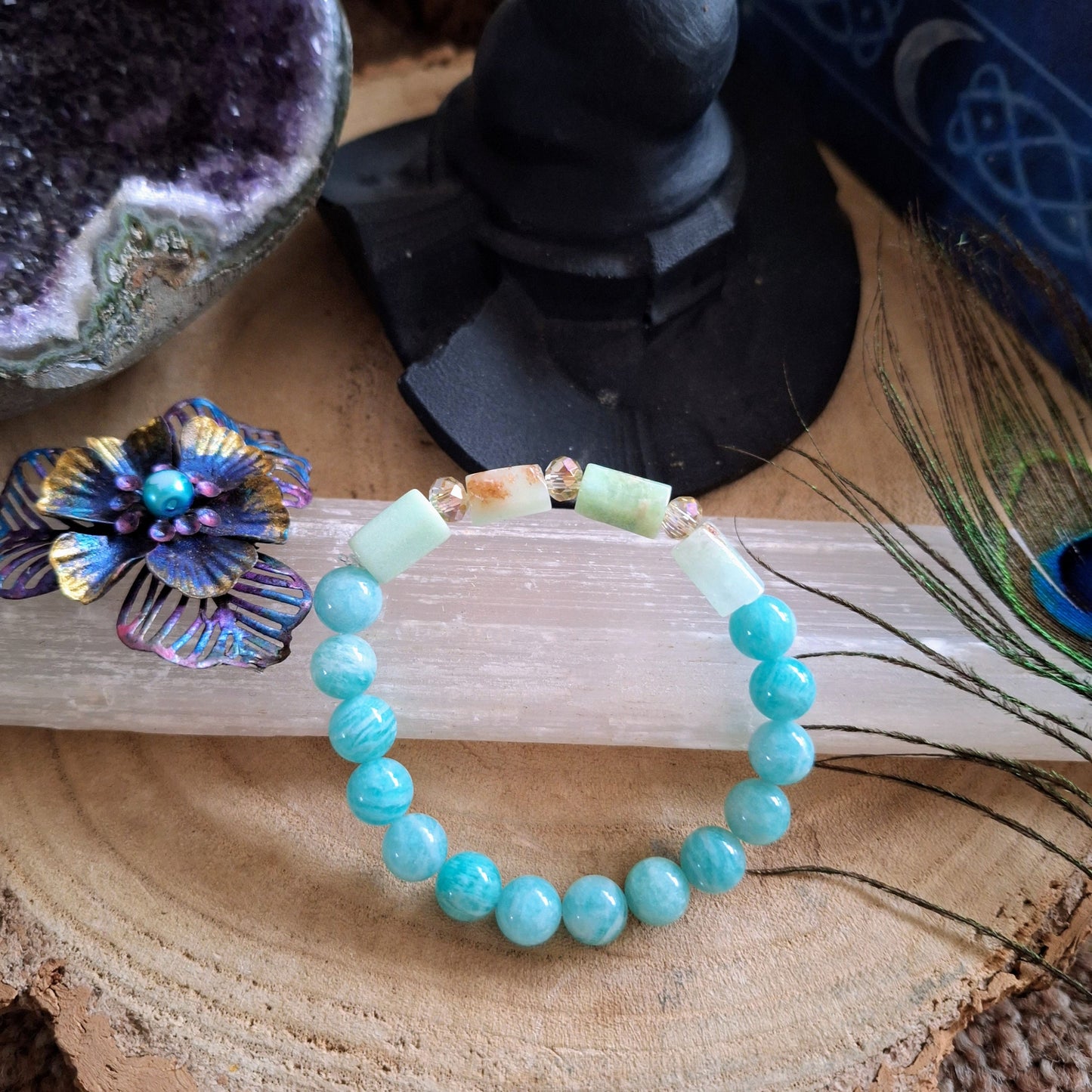 Amazonite and chrysoprase bracelet crystal healing gift for him or her heart chakra jewellery for women