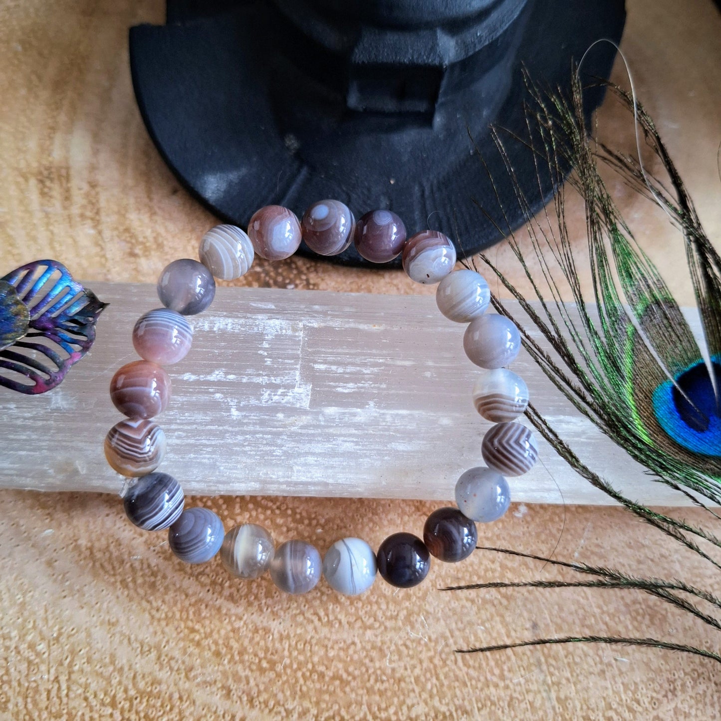 Botswana agate bracelet crystal healing handmade stacking jewellery for men or women gift for him or her