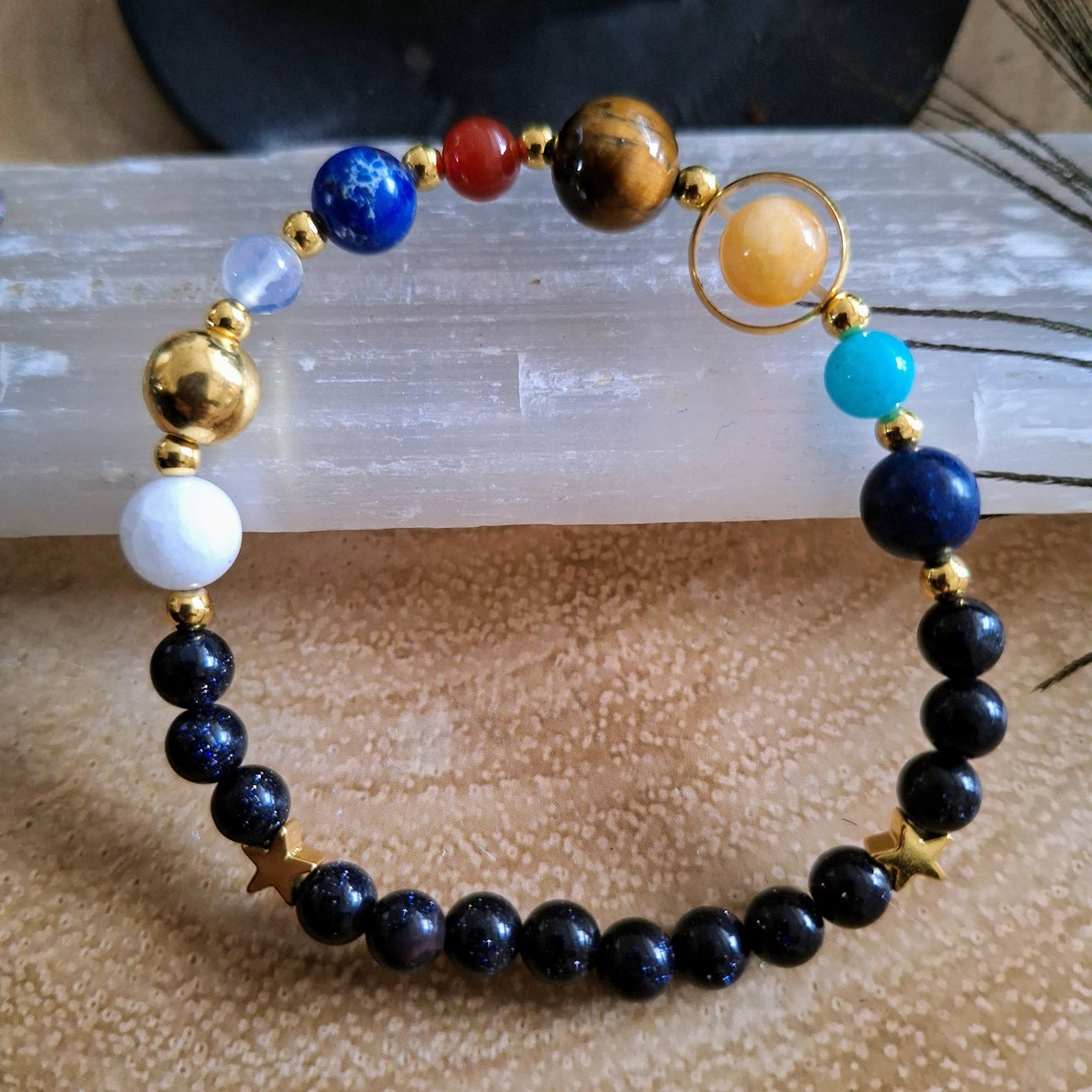 Connect to the universe bracelet solar system planet jewellery crystal healing gift for him or her stretchy stacking jewelry moon Mars