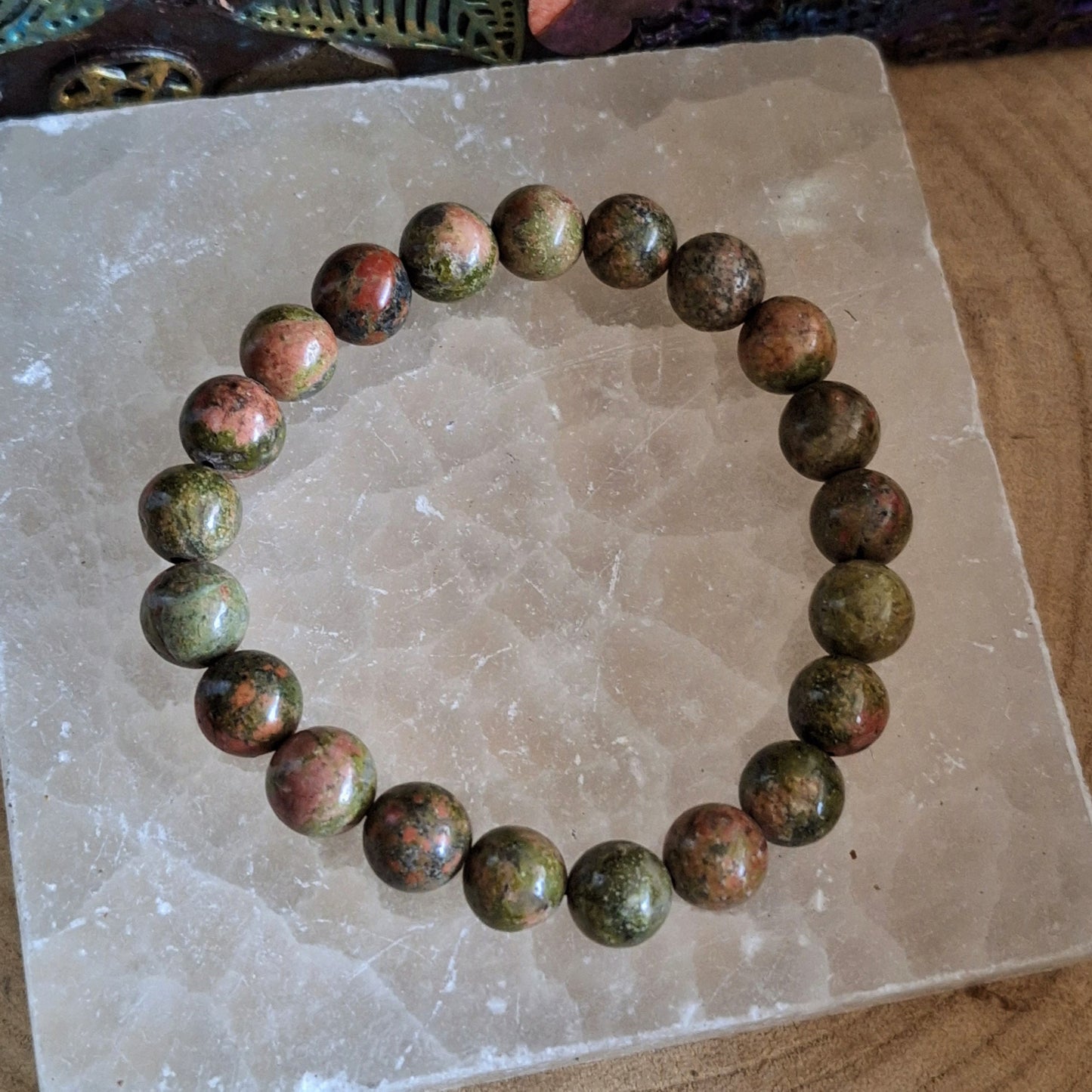 Unakite bracelet crystal healing natural Stone stretchy stacking bracelet