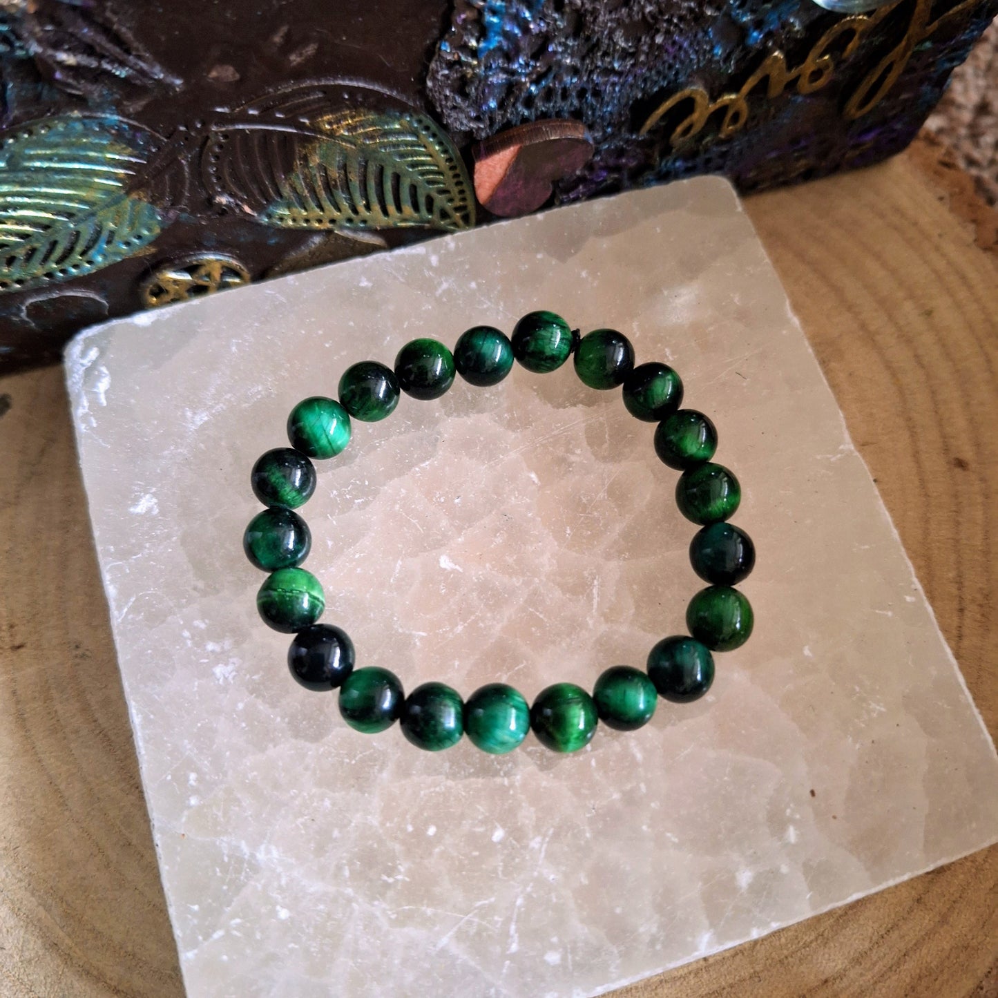 Green Tigers eye bracelet for him crystal healing jewellery gift for women